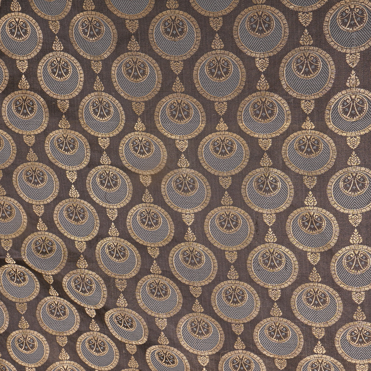 Ash Gray Medallion Self Weave Jamawar Silk Fabric
