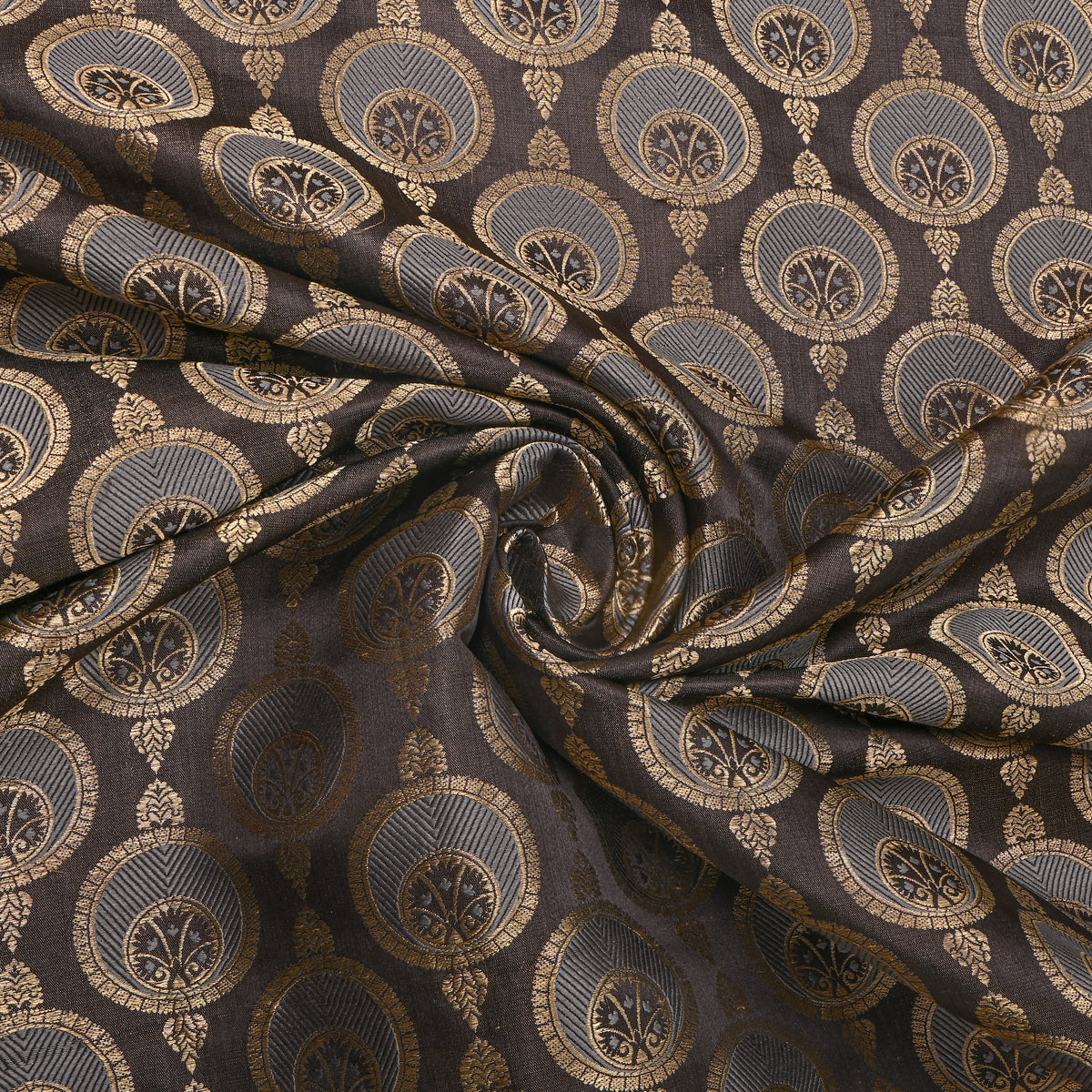 Ash Gray Medallion Self Weave Jamawar Silk Fabric