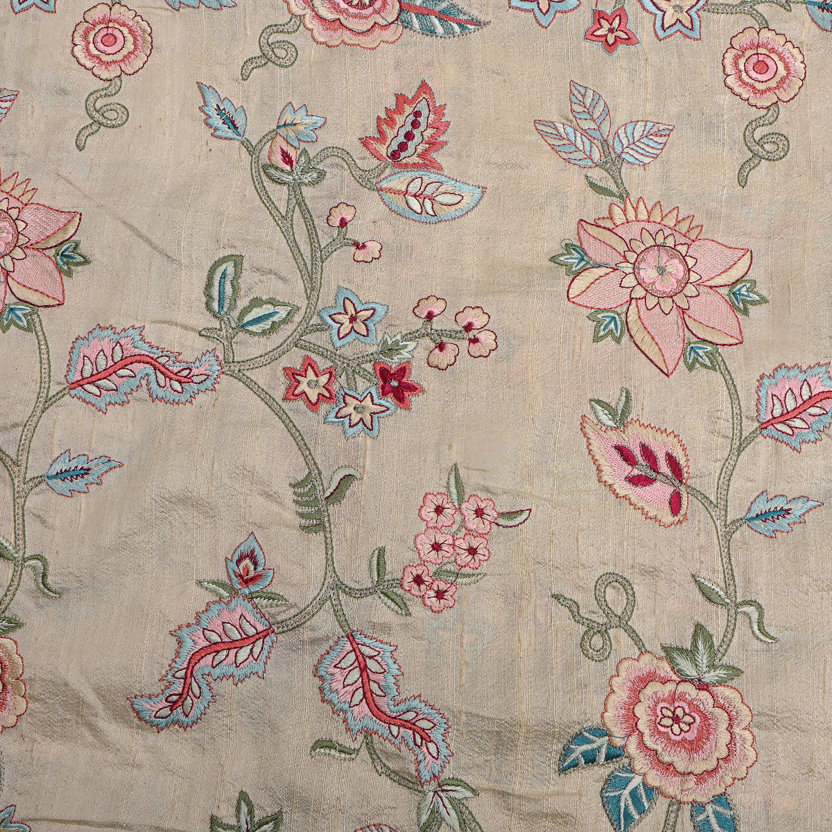 Cream Floral Thread Work Raw Silk