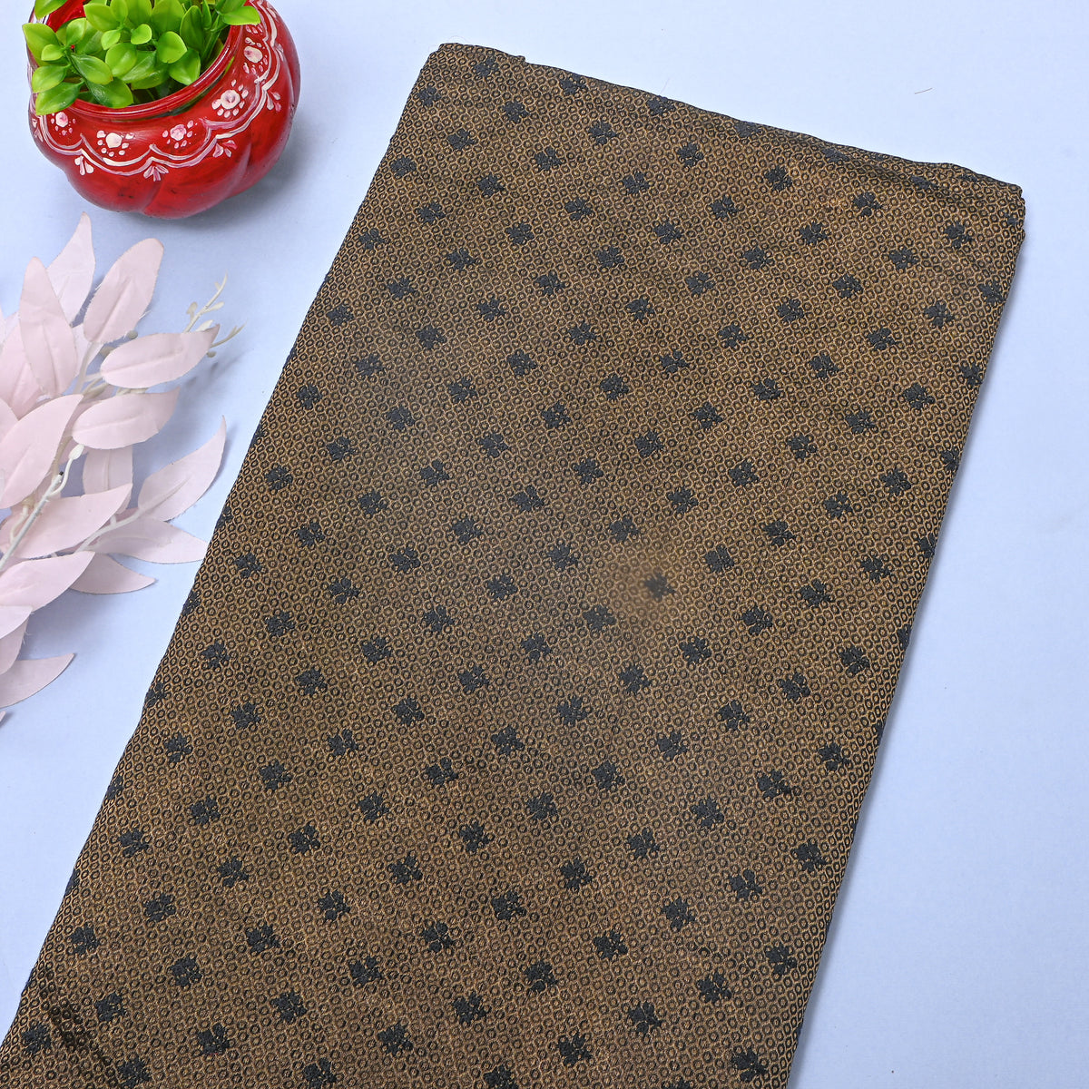 Black Butti Weave Banarasi Silk Fabric