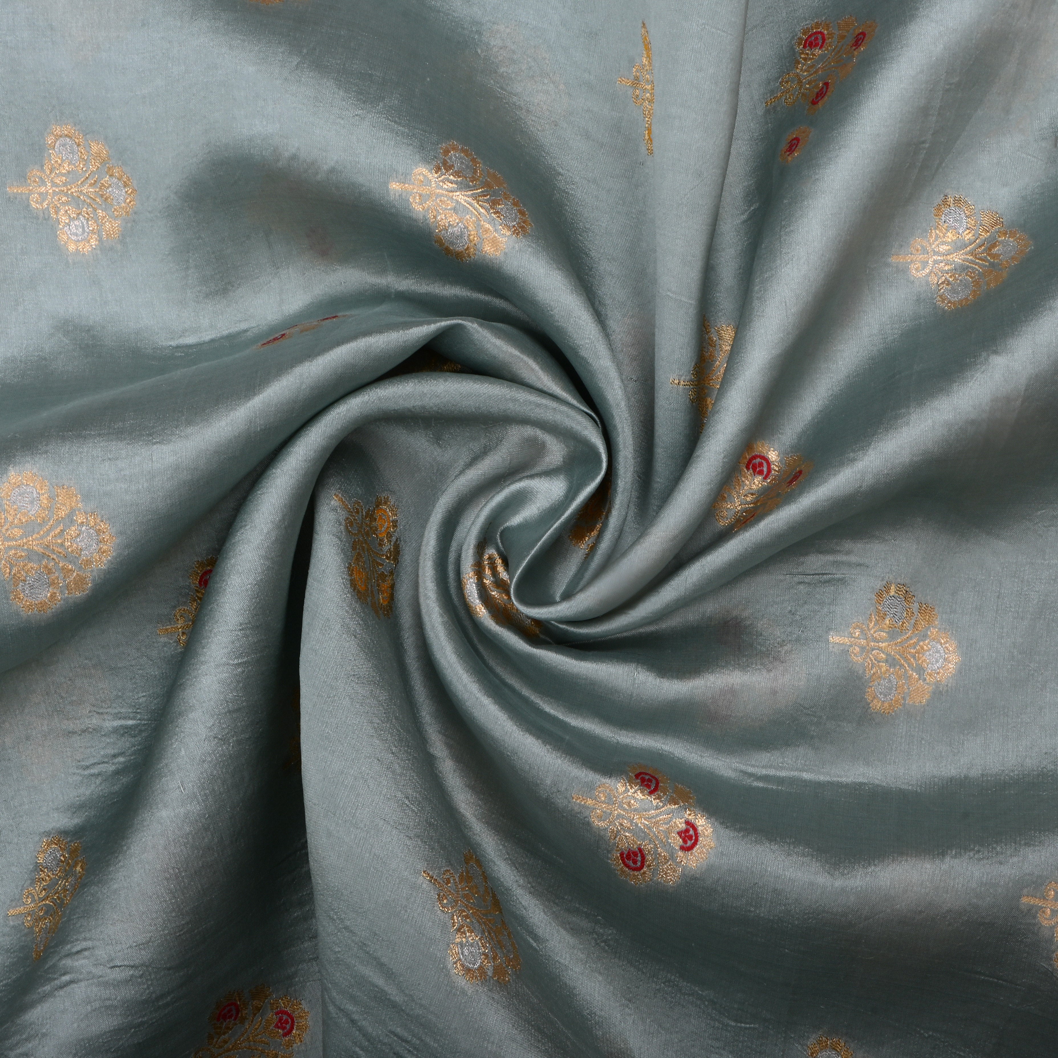 Oslo Grey Jamawar Silk Fabric With Butti'S
