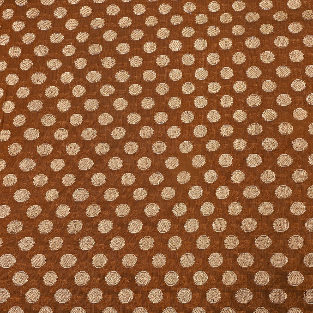 Chestnut Brown Gold Dot Self Weave  Banarasi Silk Fabric