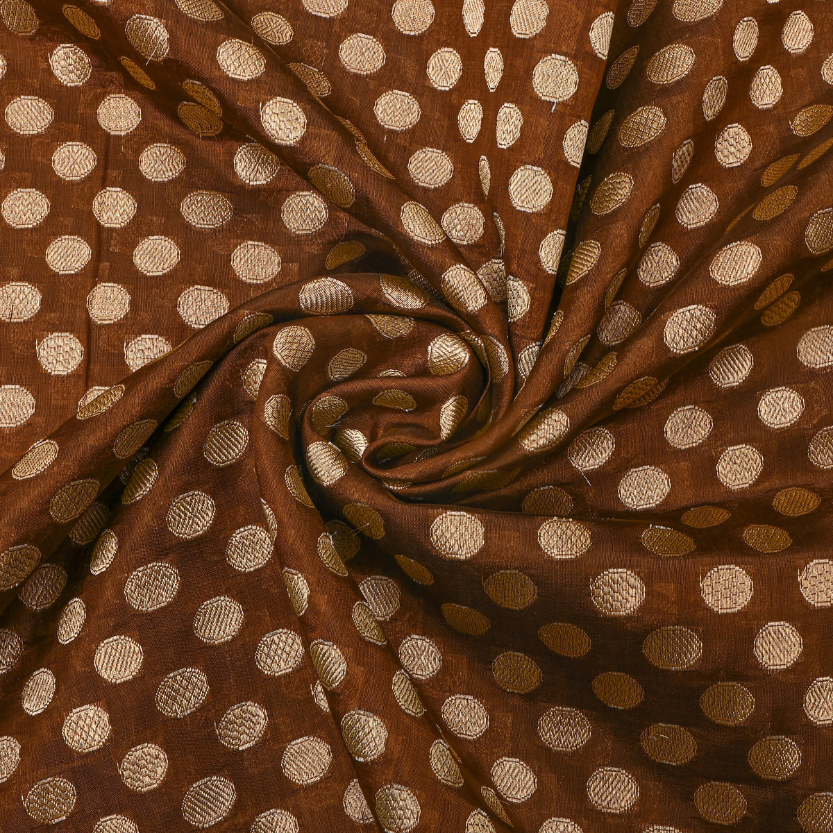 Chestnut Brown Gold Dot Self Weave  Banarasi Silk Fabric