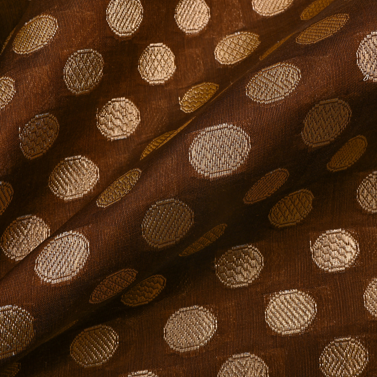 Chestnut Brown Gold Dot Self Weave  Banarasi Silk Fabric