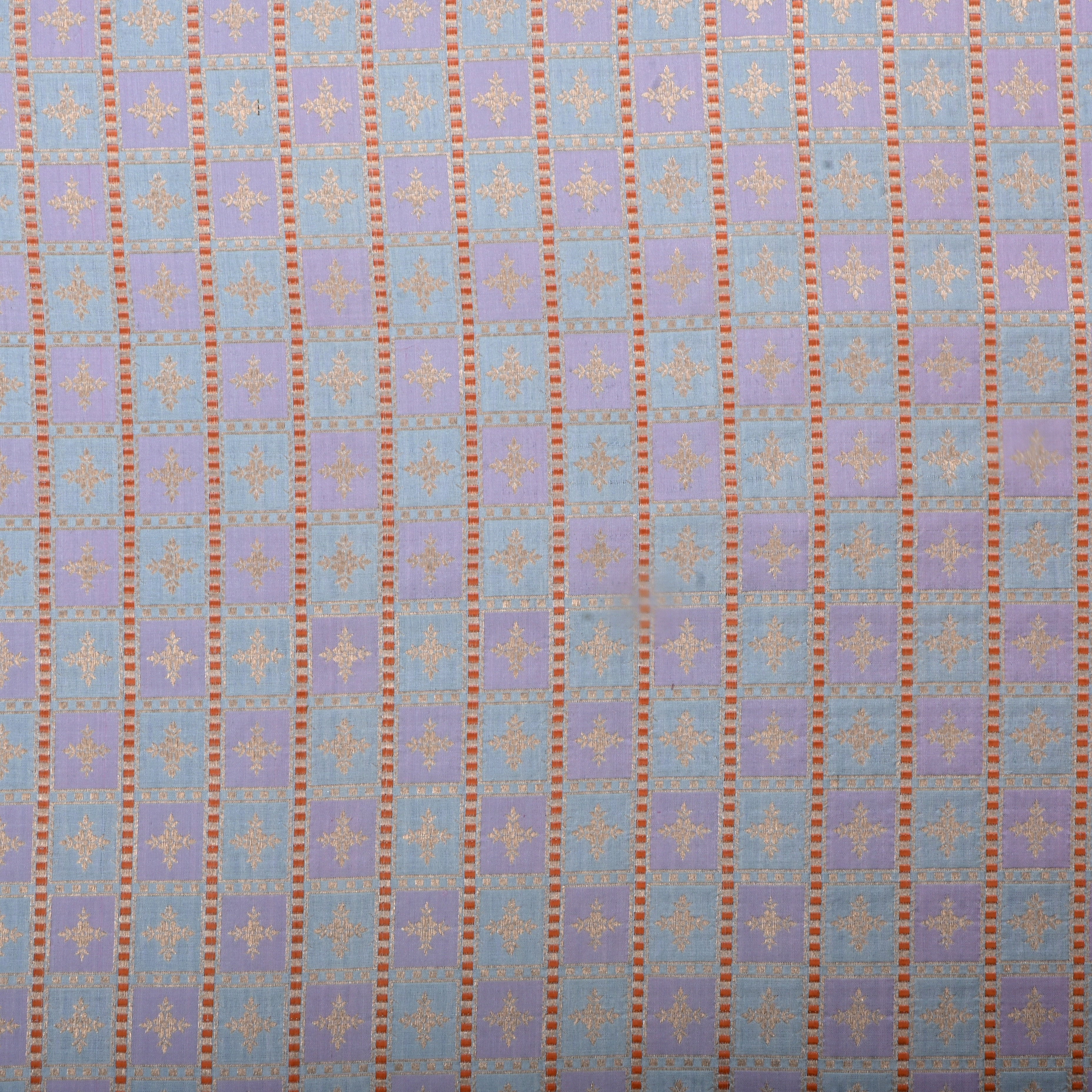 Lavender Jamawar Silk Fabric With Checks Pattern