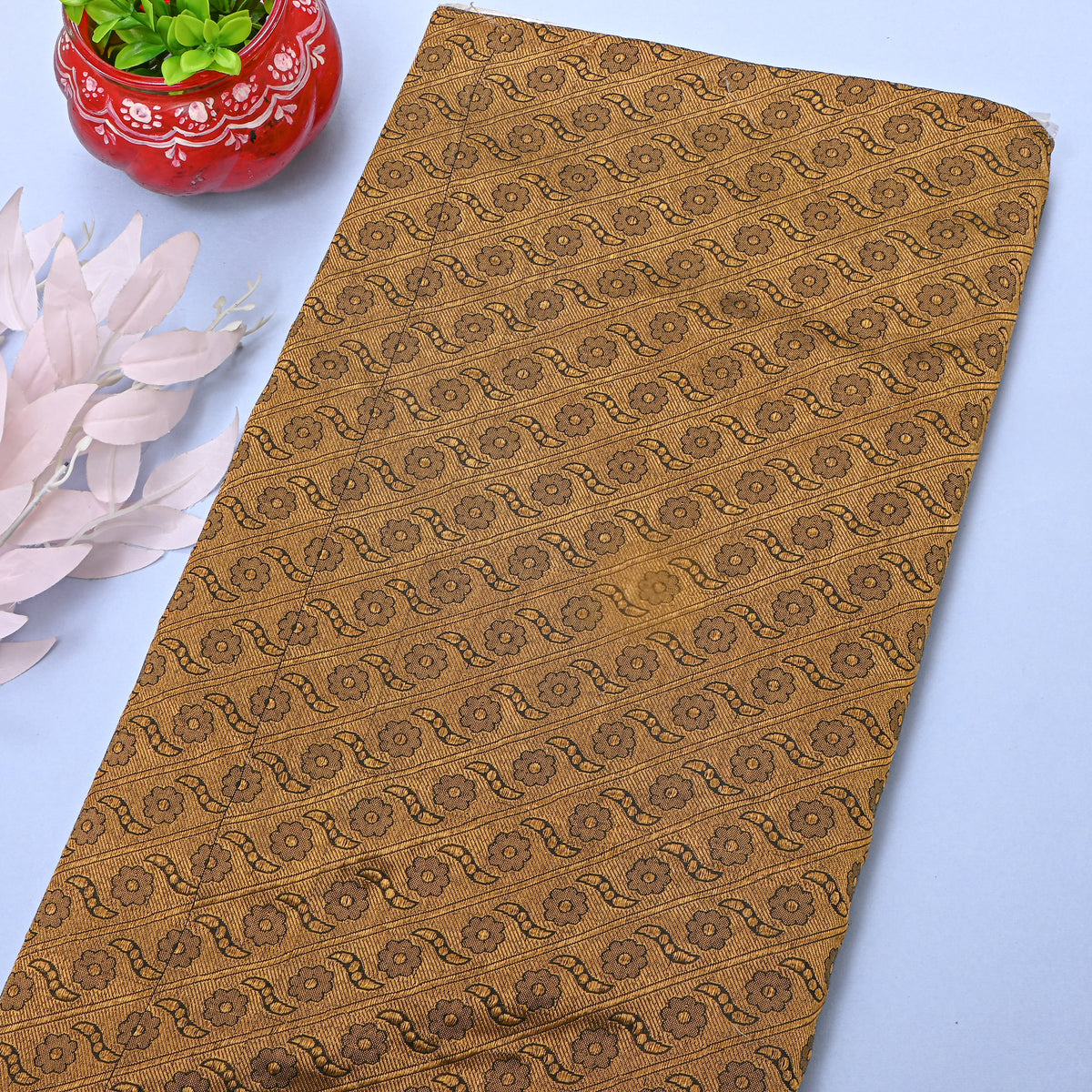 Gold And Black Floral  Banarasi Silk Fabric