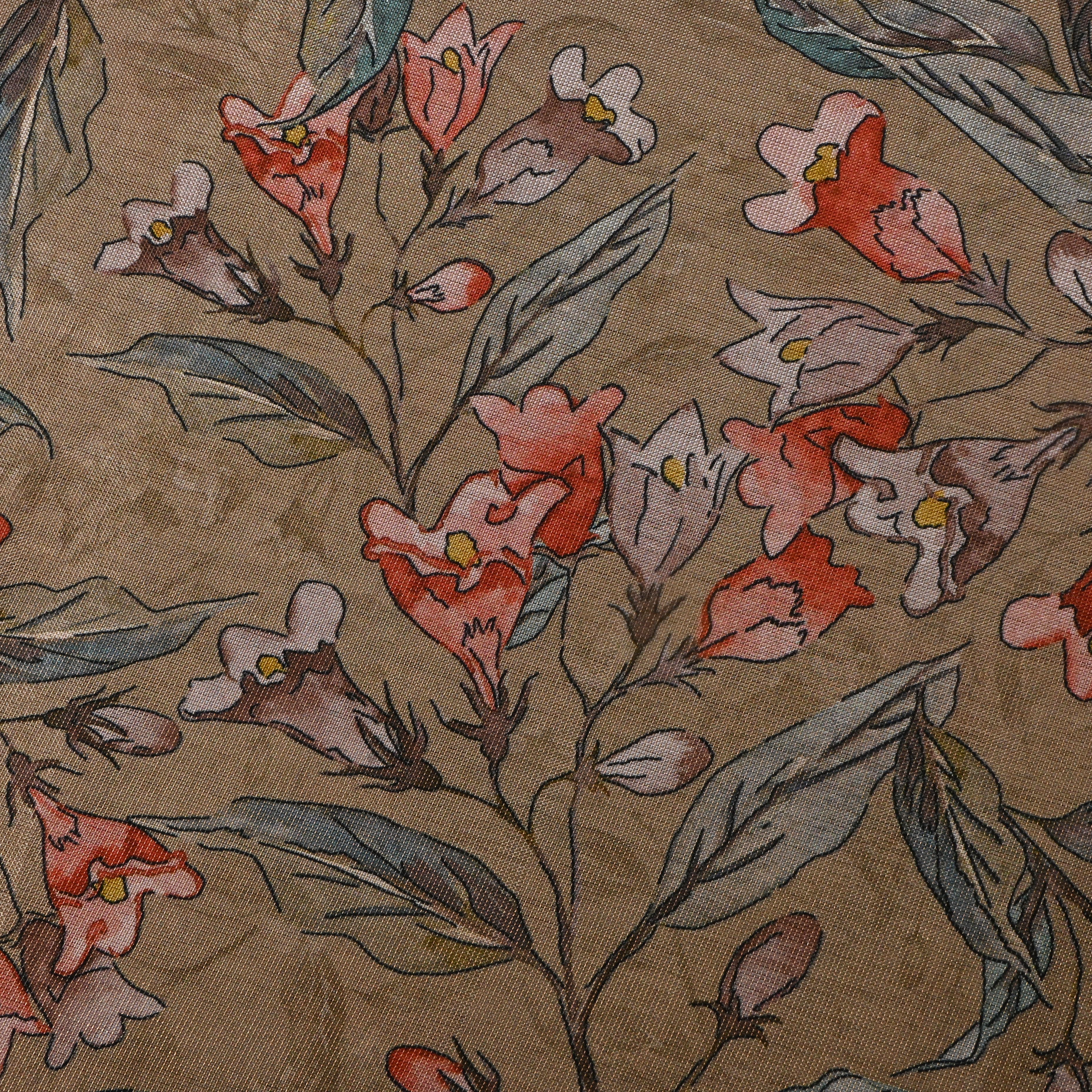 Chocolate Coffee Brown Tissue Fabric With Floral Prints