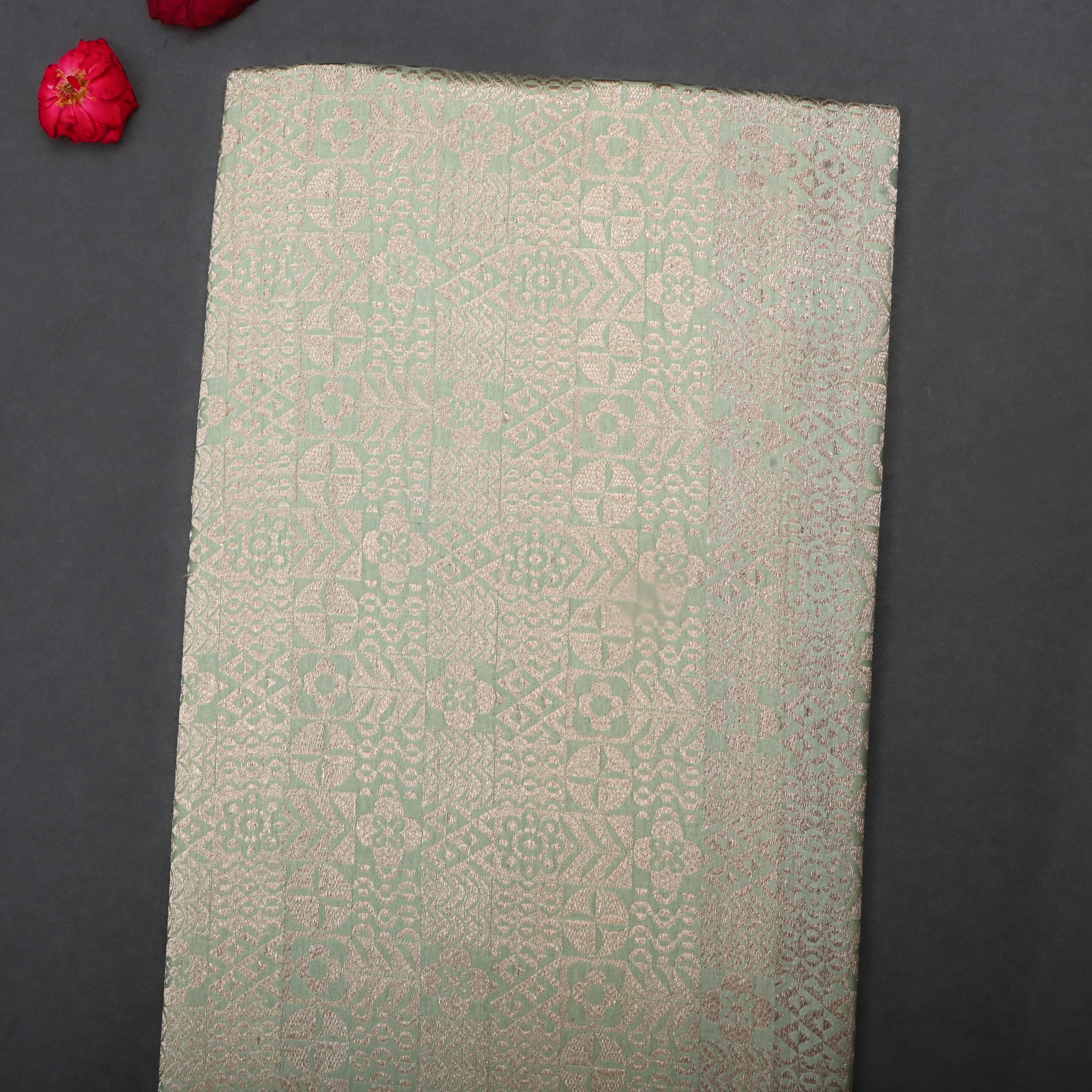 Pista Green Jamawar Silk Fabric With Woven Pattern