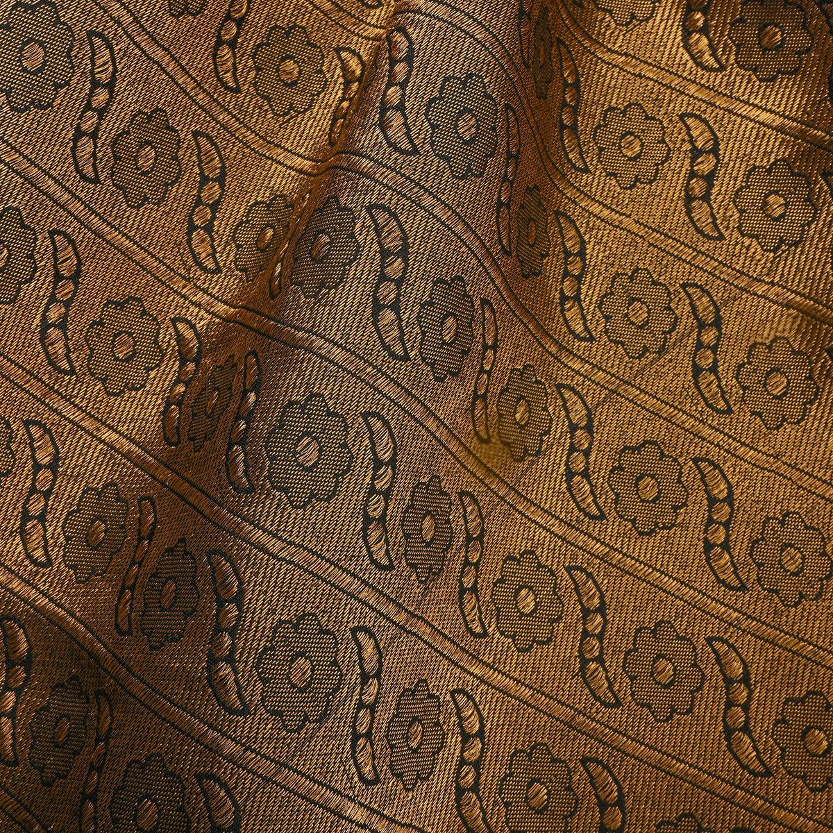 Gold And Black Floral  Banarasi Silk Fabric