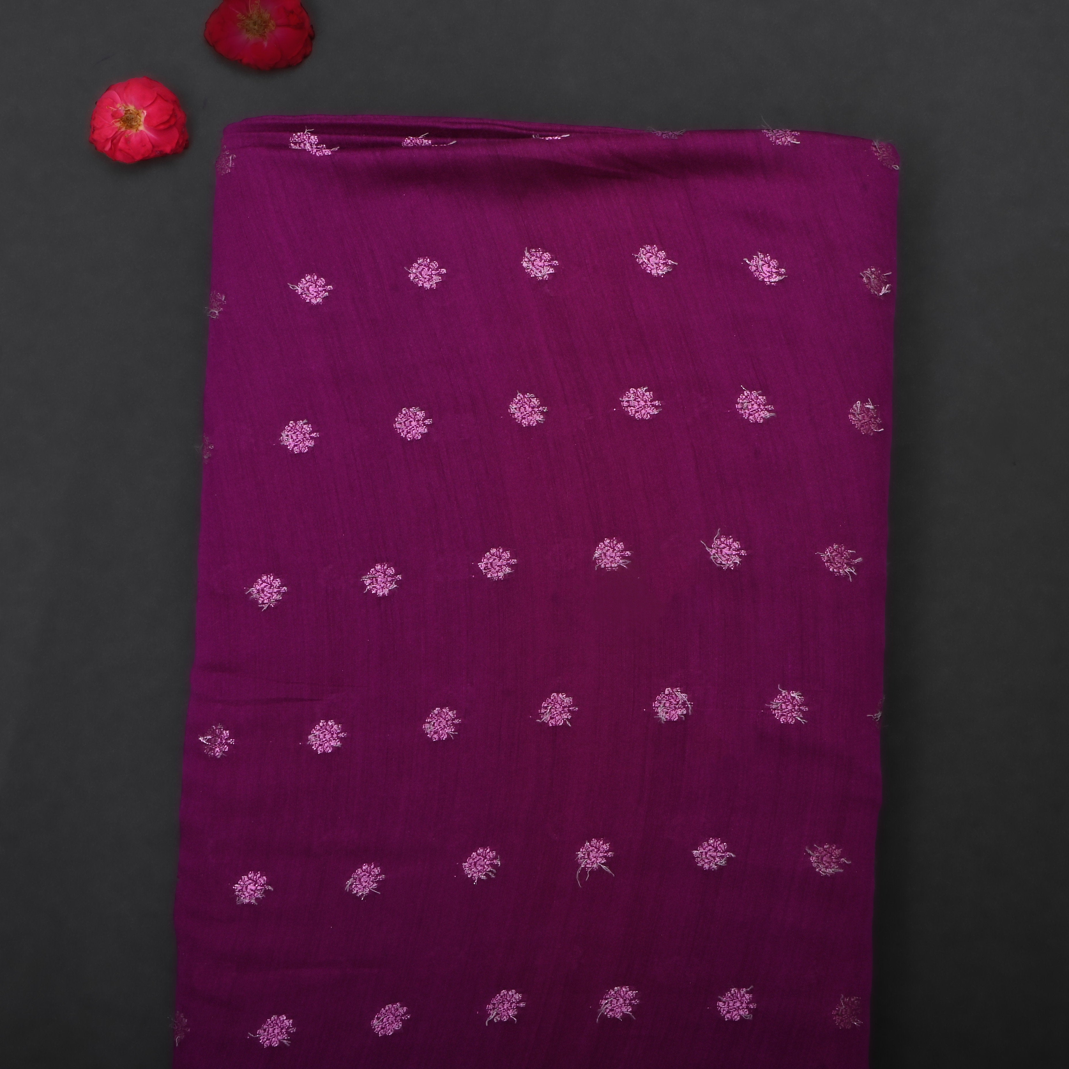 Grape Purple Jamawar Moonga Fabric With Butti'S