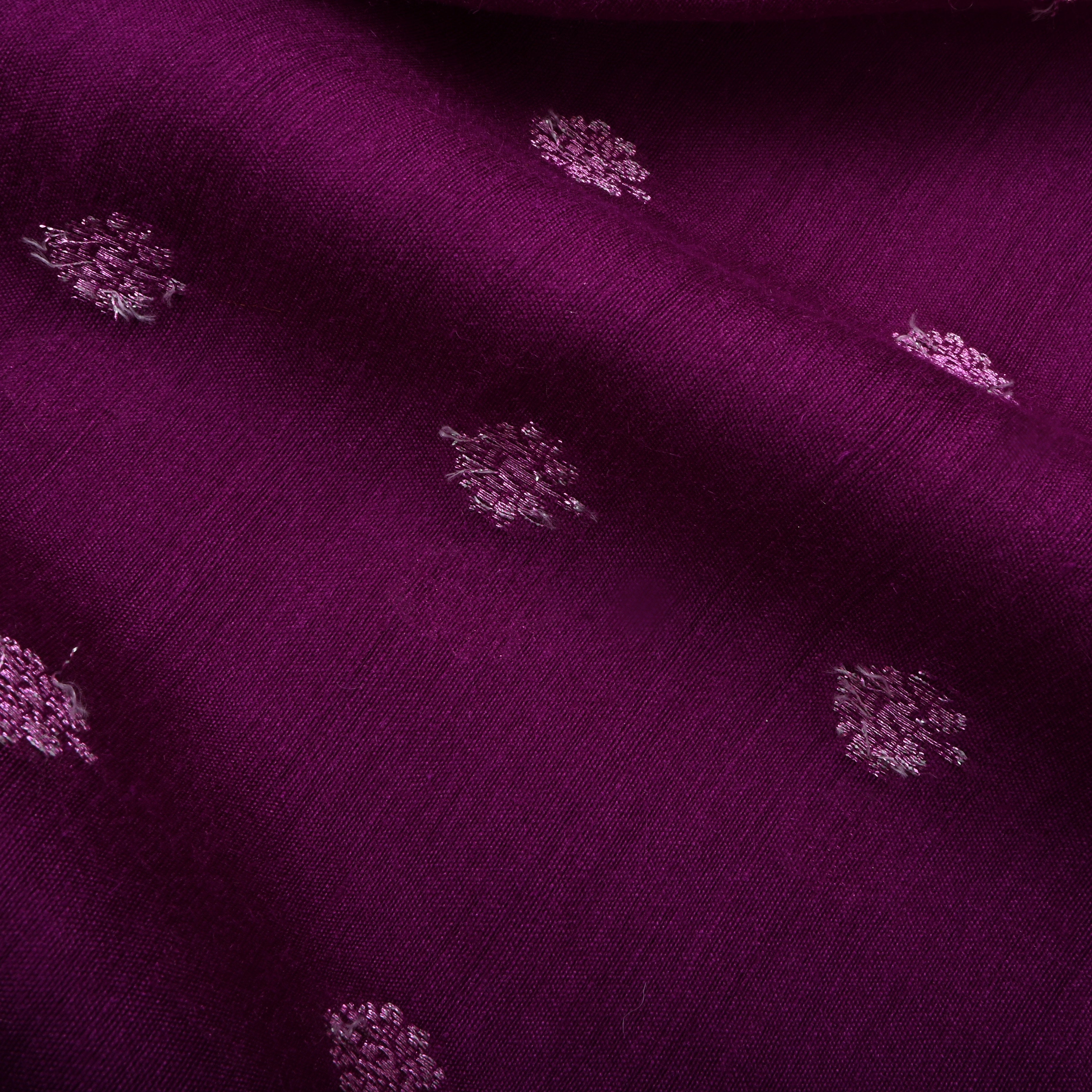 Grape Purple Jamawar Moonga Fabric With Butti'S