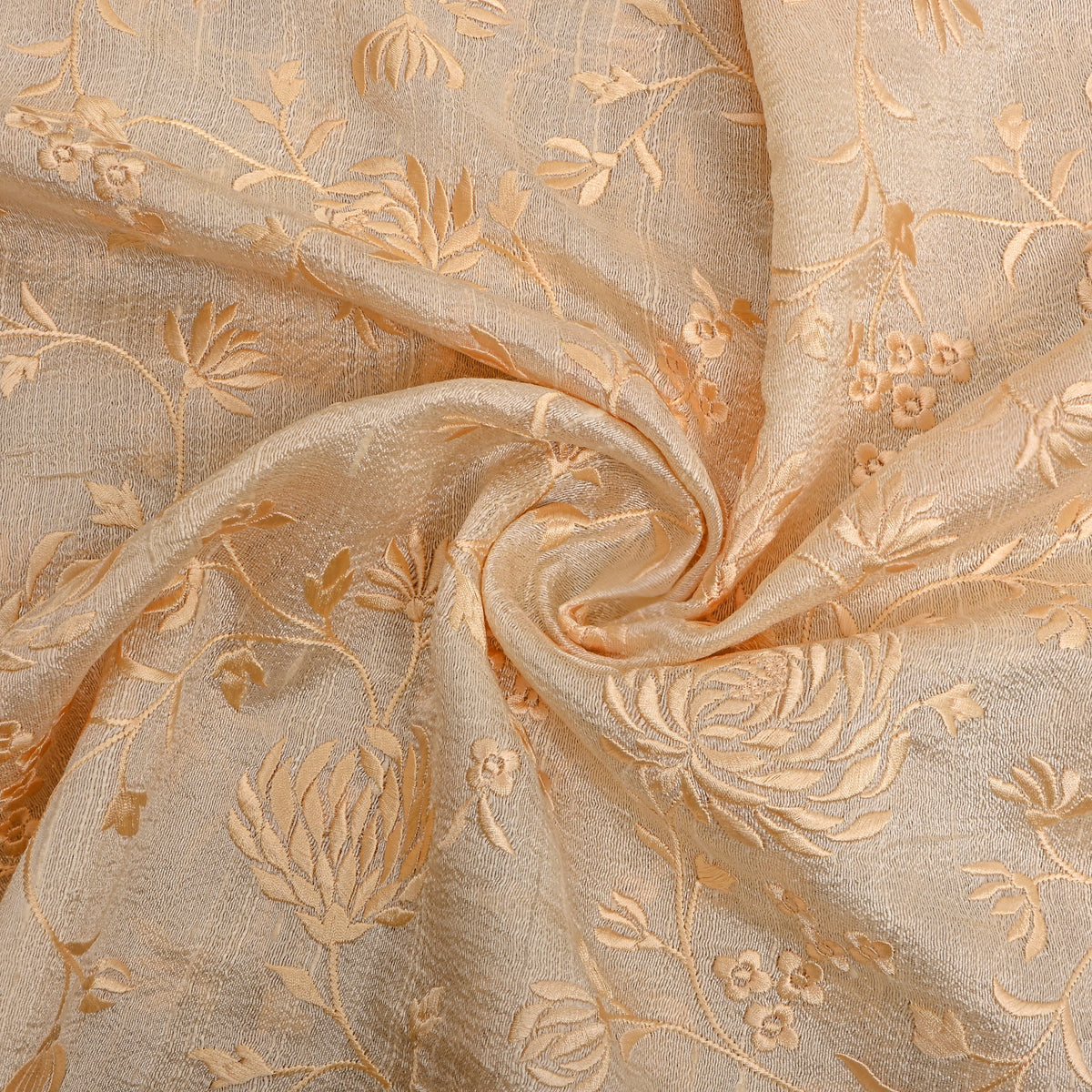 Sand Beige Floral Jaal Thread Work Raw Silk Fabric