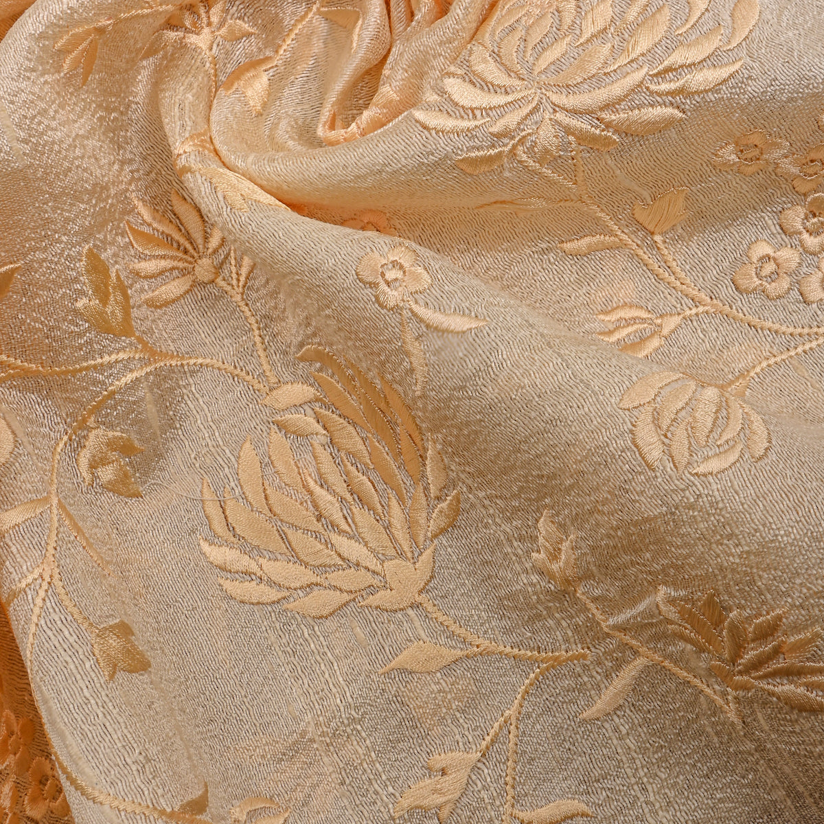 Sand Beige Floral Jaal Thread Work Raw Silk Fabric