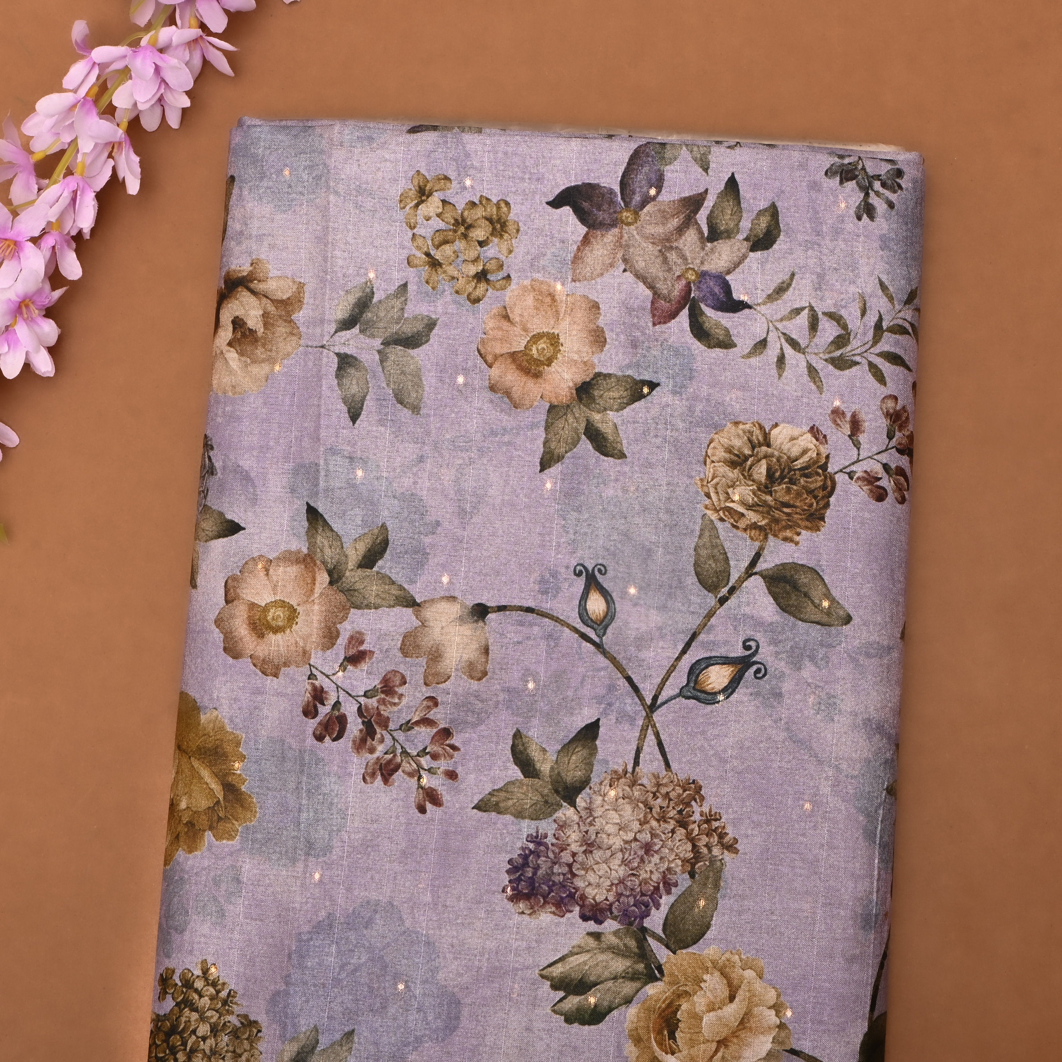 Light Lilac Tussar Fabric With Digital Prints