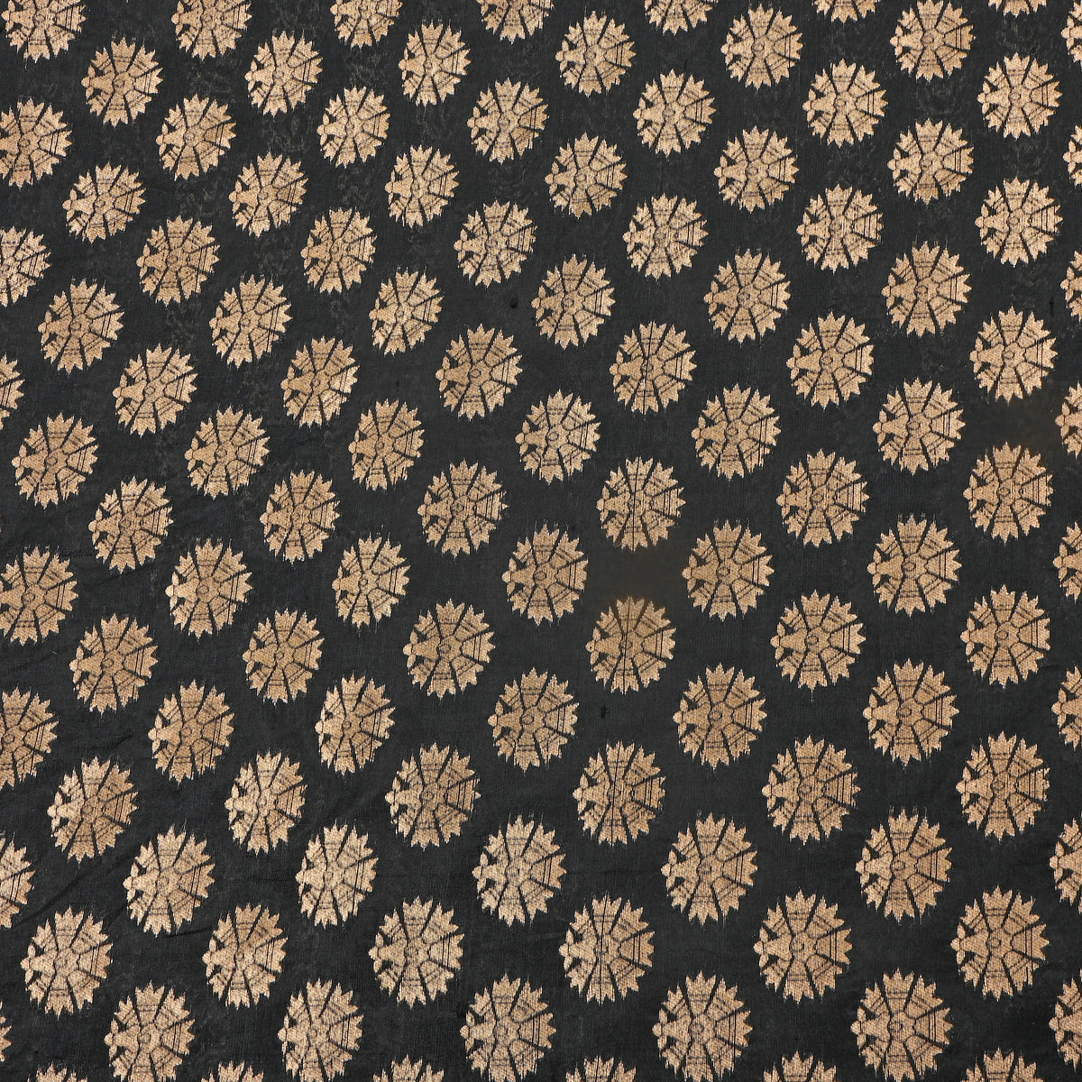 Charcoal Black Gold Sunburst Self Weave  Banarasi Silk Fabric