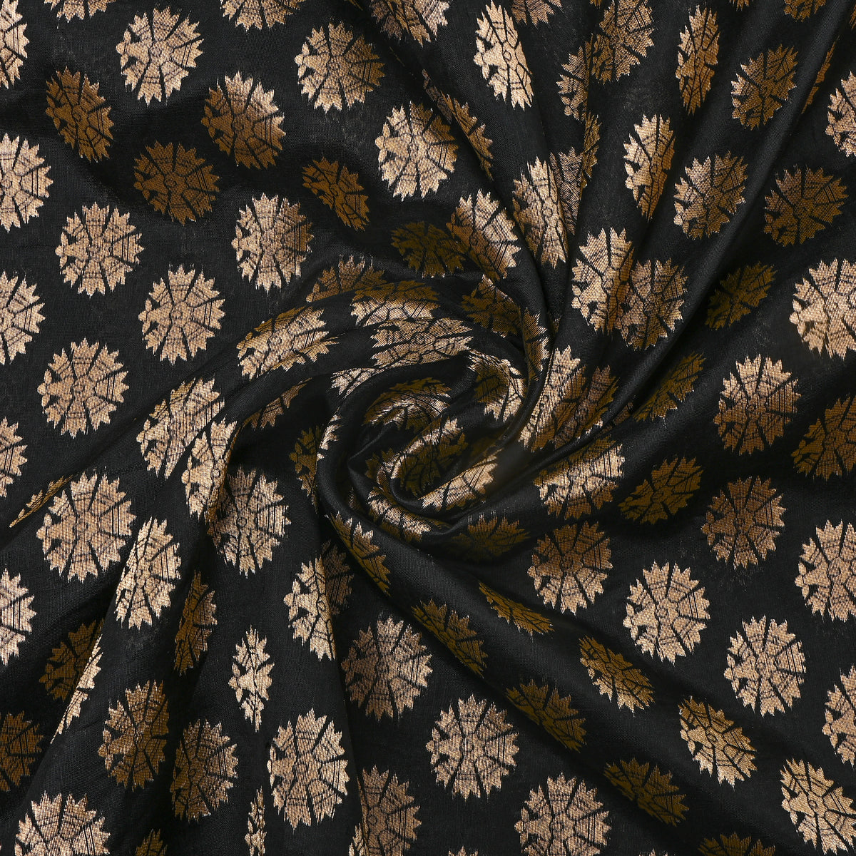 Charcoal Black Gold Sunburst Self Weave  Banarasi Silk Fabric
