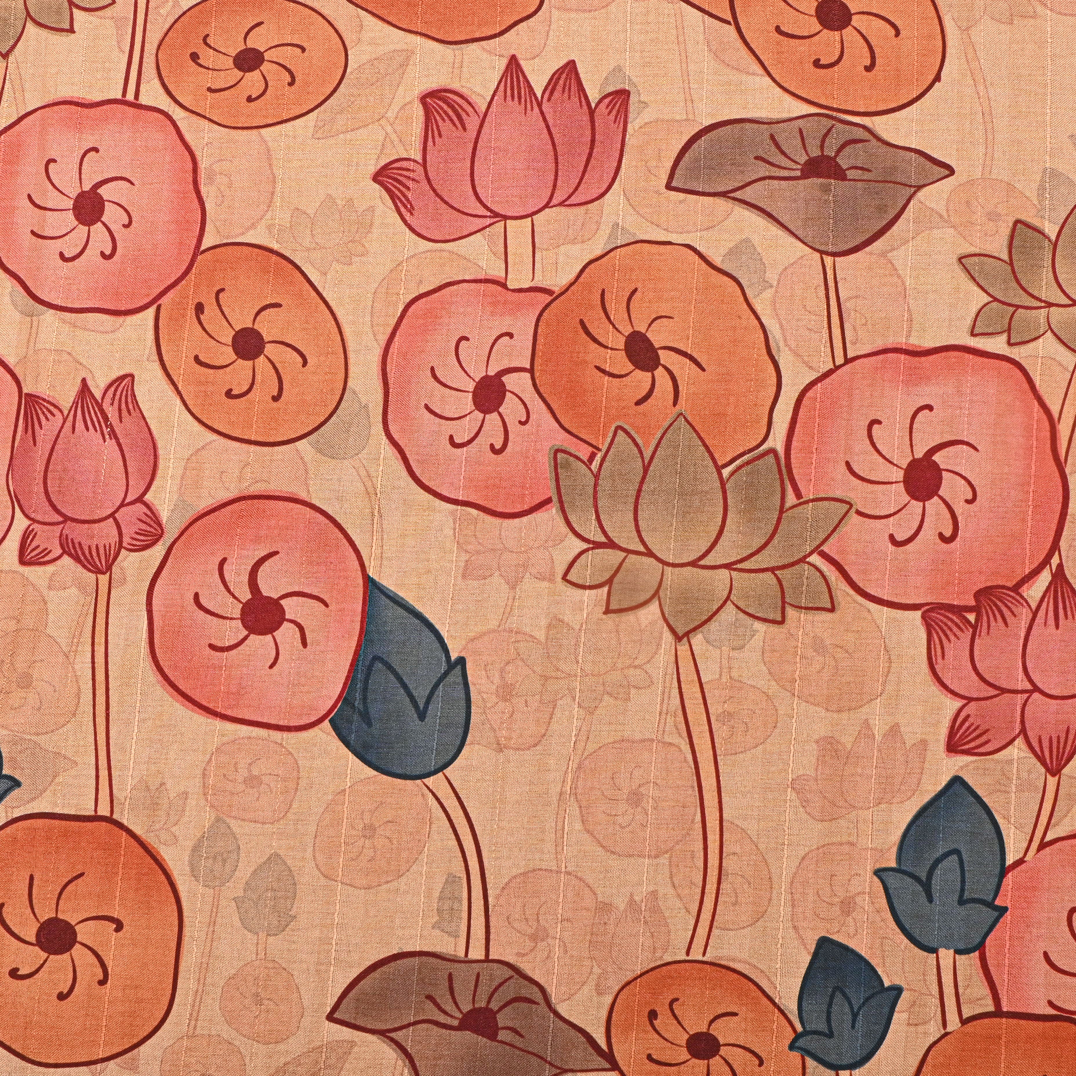 Cream White Tussar Fabric with Floral Print