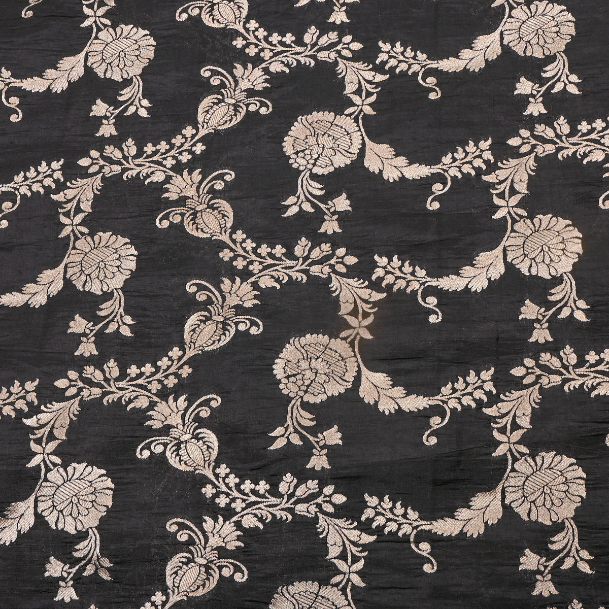 Jat Black Floral Jaal Jamawar Silk Fabric