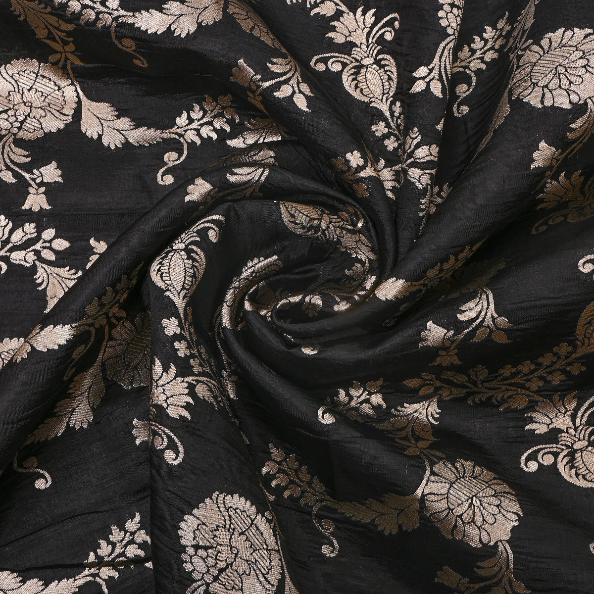 Jat Black Floral Jaal Jamawar Silk Fabric