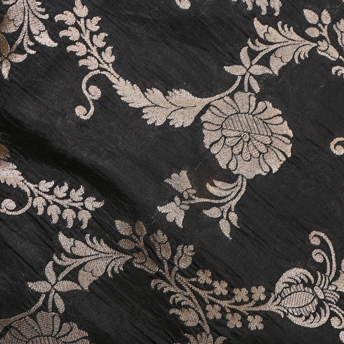 Jat Black Floral Jaal Jamawar Silk Fabric