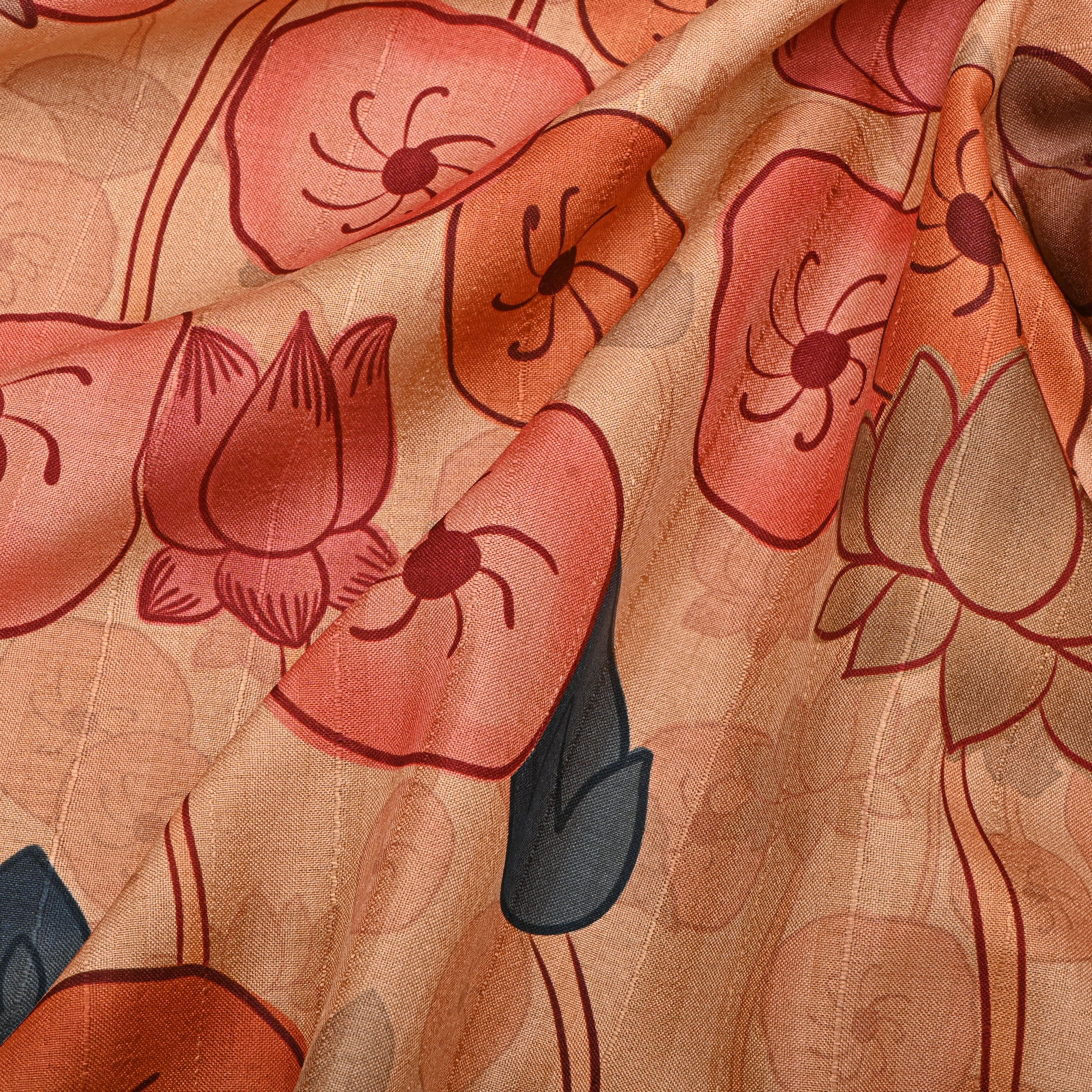 Cream White Tussar Fabric with Floral Print