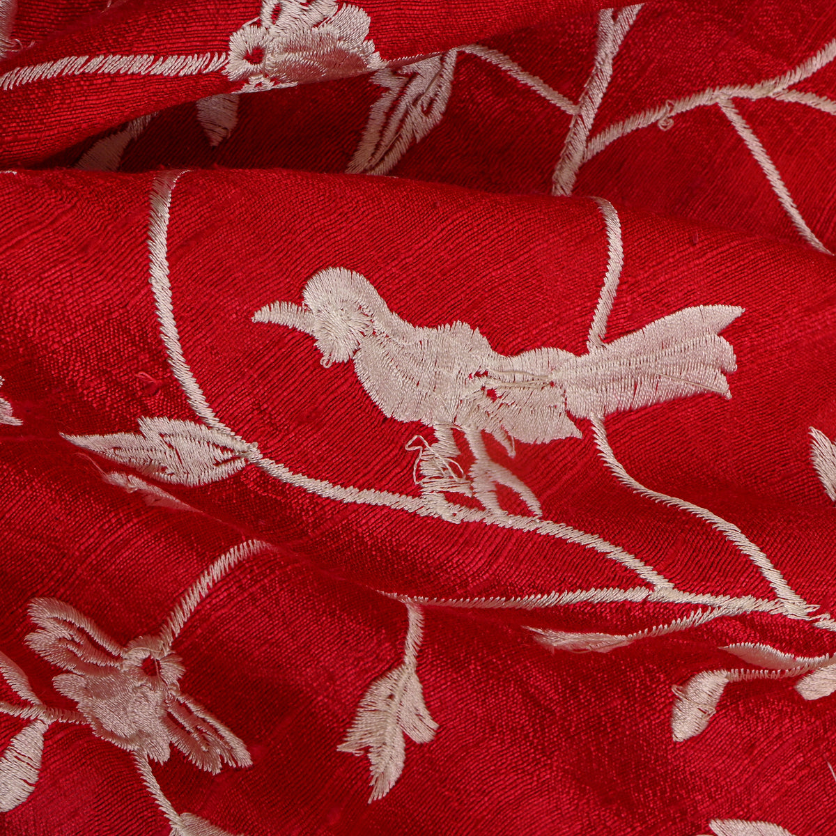 Red Floral Jaal Raw Silk Fabric