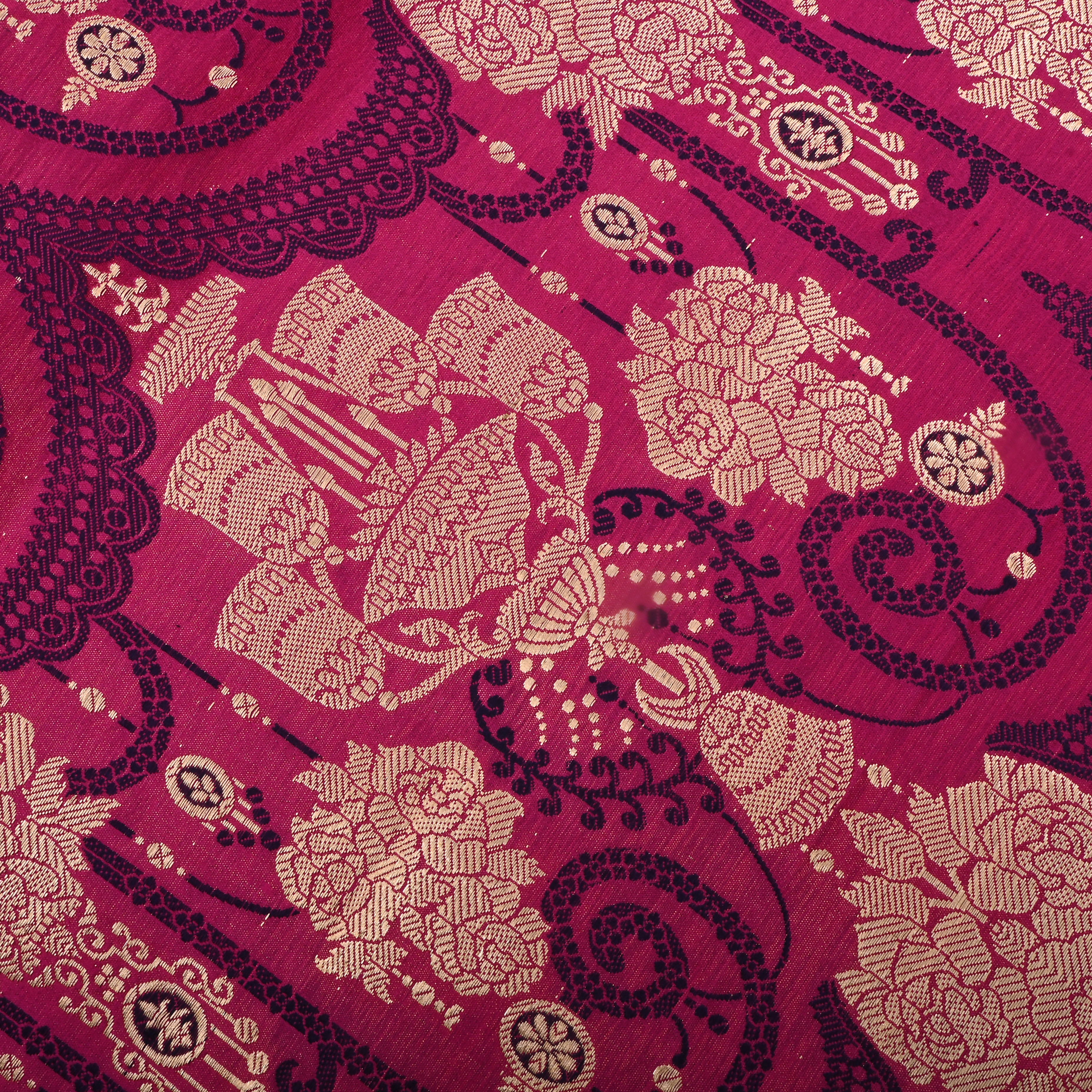 Pink Cranberry Jamawar Satin Fabric With Jaal Design