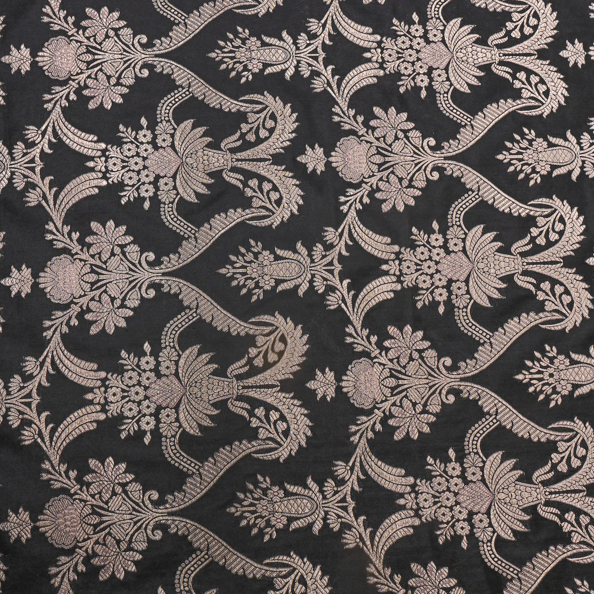 Ebony Gold Zari Brocade Jamawar Silk Fabric
