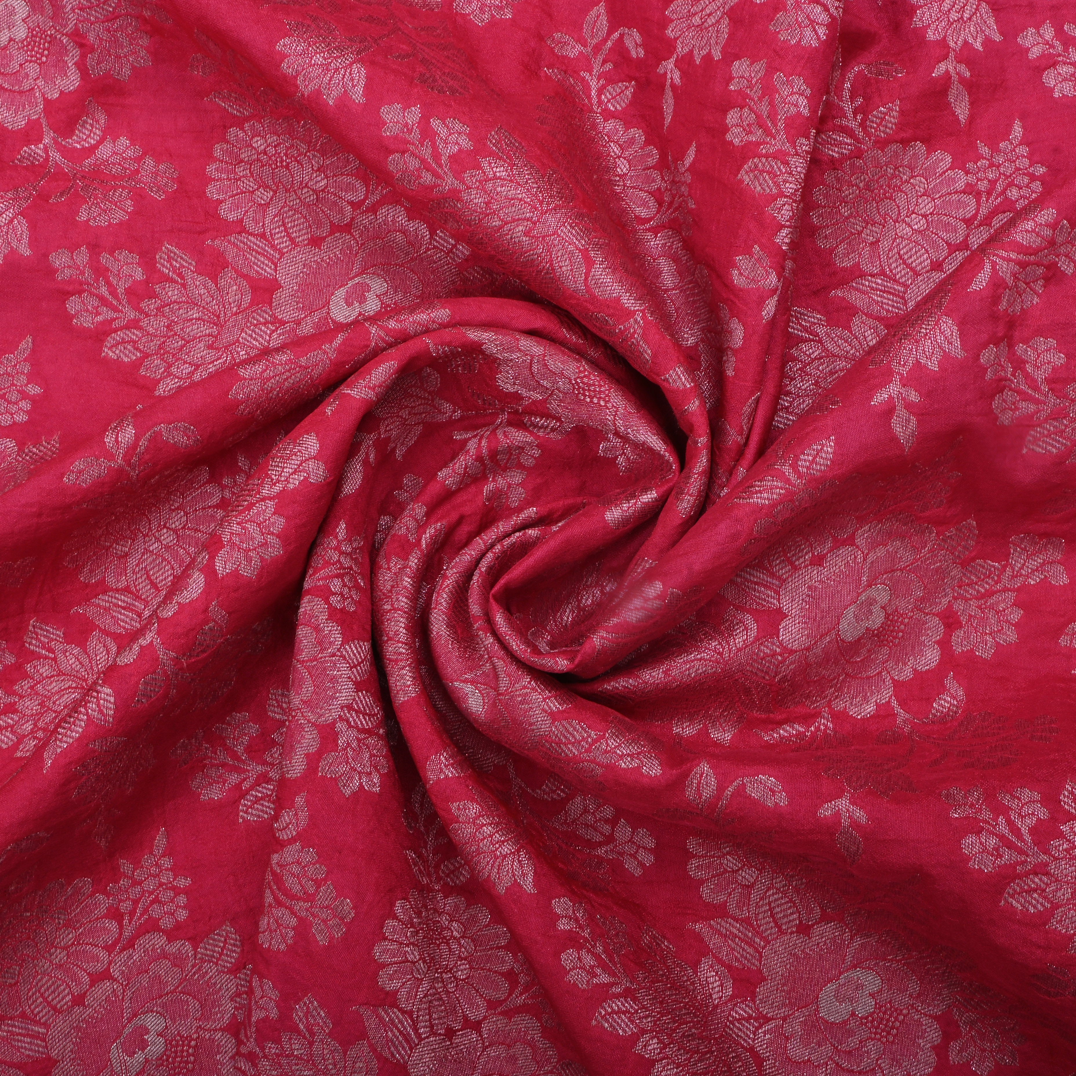 Deep Carmine Pinkish-Red Jamawar Silk Fabric With Floral Jaal