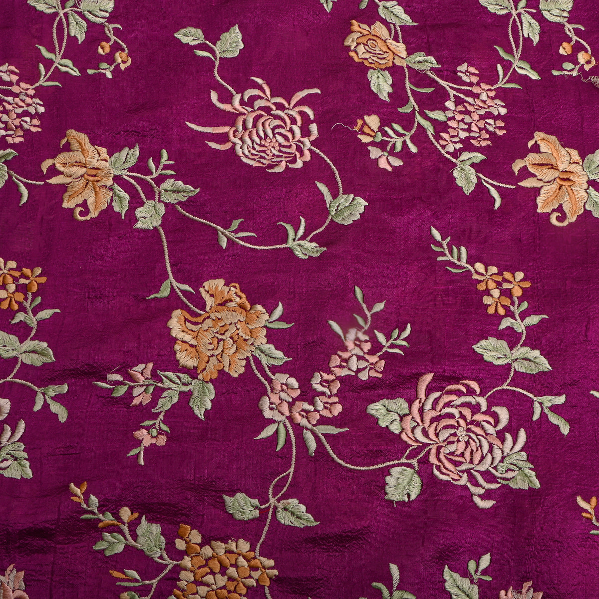 Royal Purple Floral Jaal Embroidery Silk Fabric