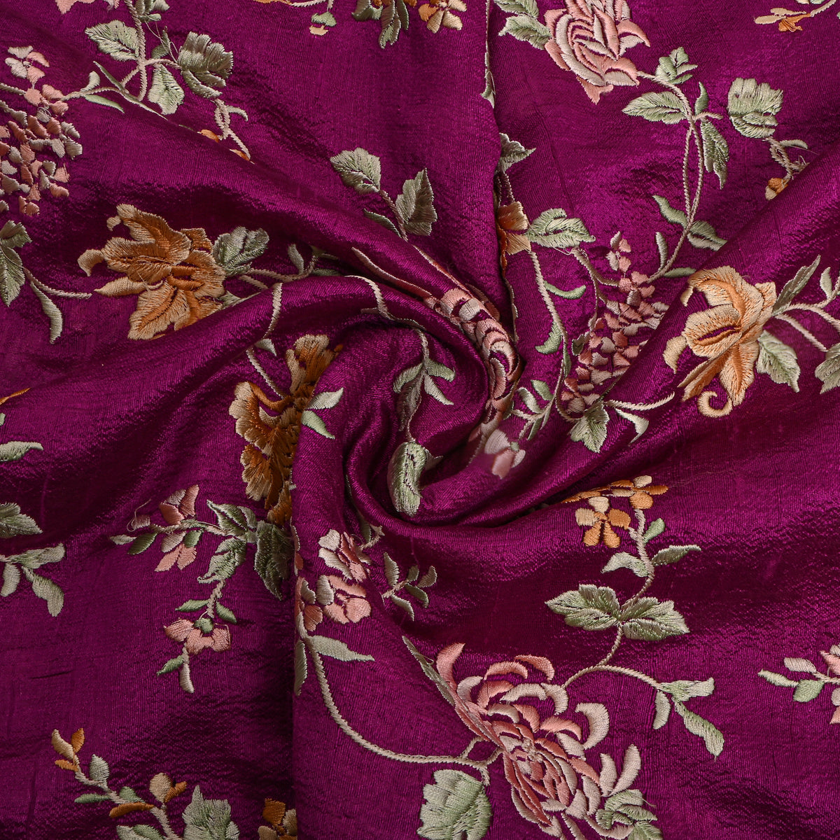 Royal Purple Floral Jaal Embroidery Silk Fabric