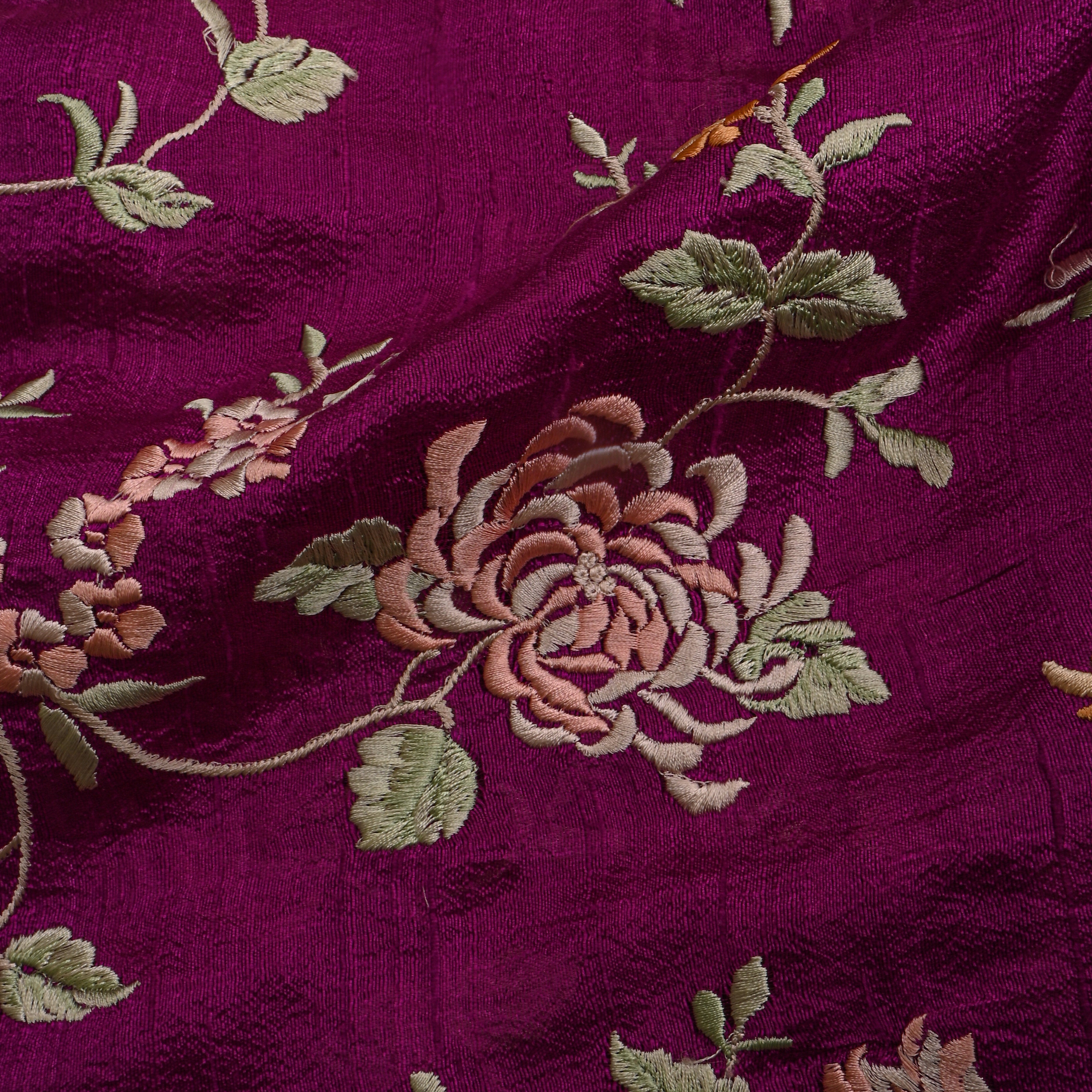 Royal Purple Floral Jaal Embroidery Silk Fabric
