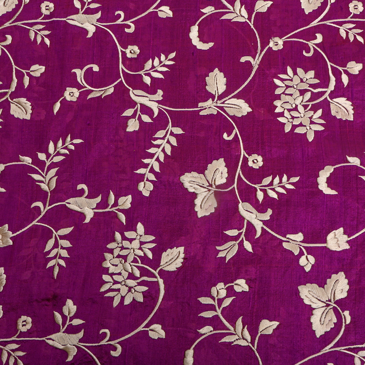 Purple With Beige Thread Work Embroidet R Aw Silk Fabric