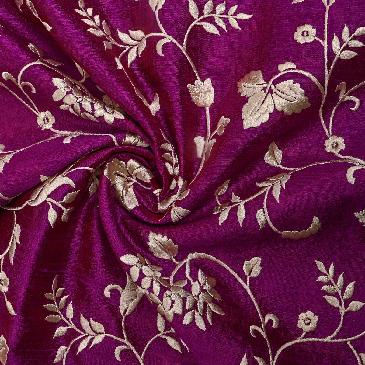 Purple With Beige Thread Work Embroidet R Aw Silk Fabric