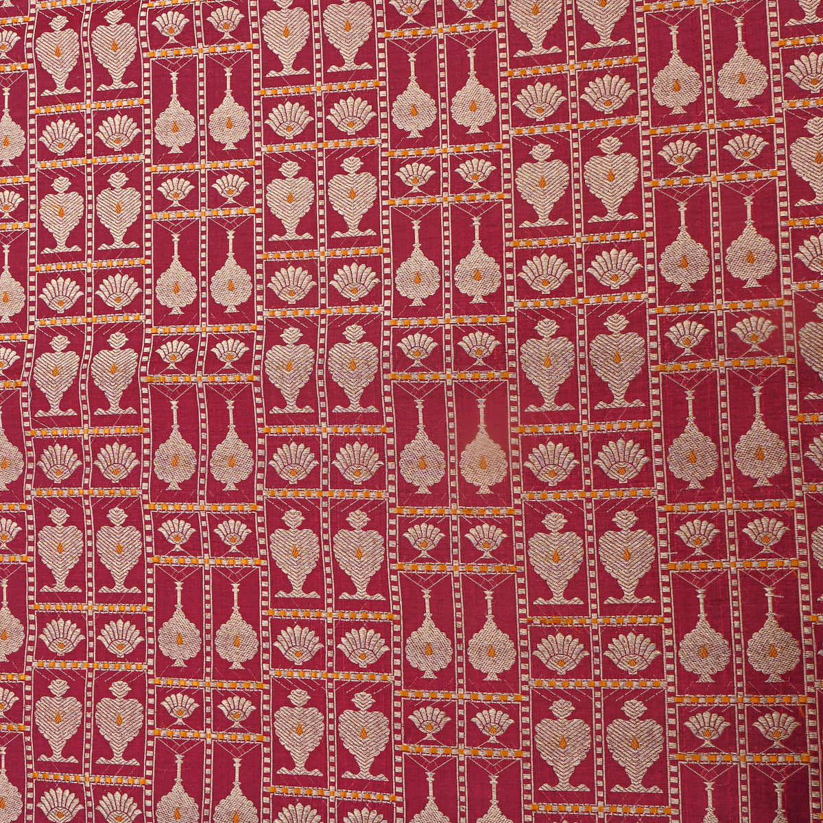 Rich Wine Maroon Jamawar Silk Fabric With Gold Zari Brocade