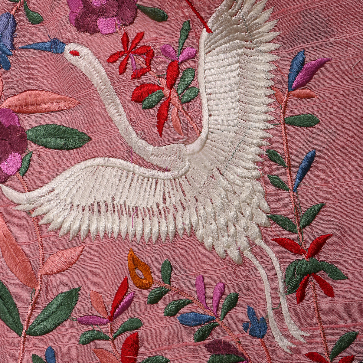 Bright Pink Raw Silk With Bird Motif Thread Work