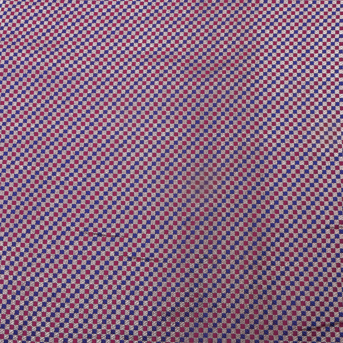 Wine Maroon And Blue Checked Jamawar Silk Fabric