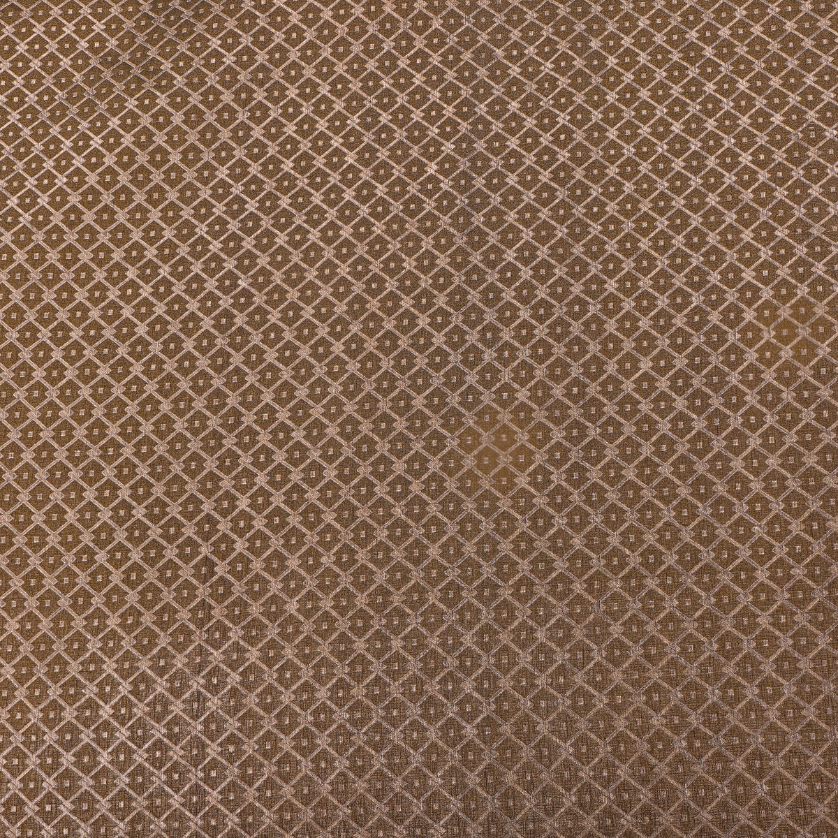 Brown Gold Zari Checks Brocade Banarasi Silk Fabric