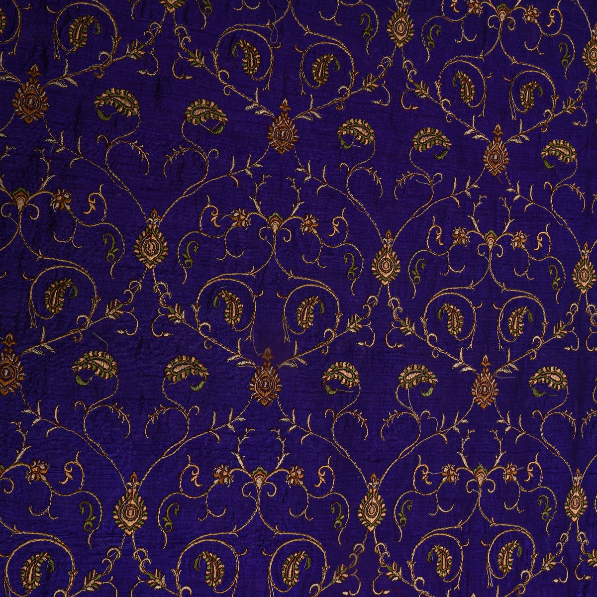 Royal Blue Geometric Jaal Raw Silk Fabric