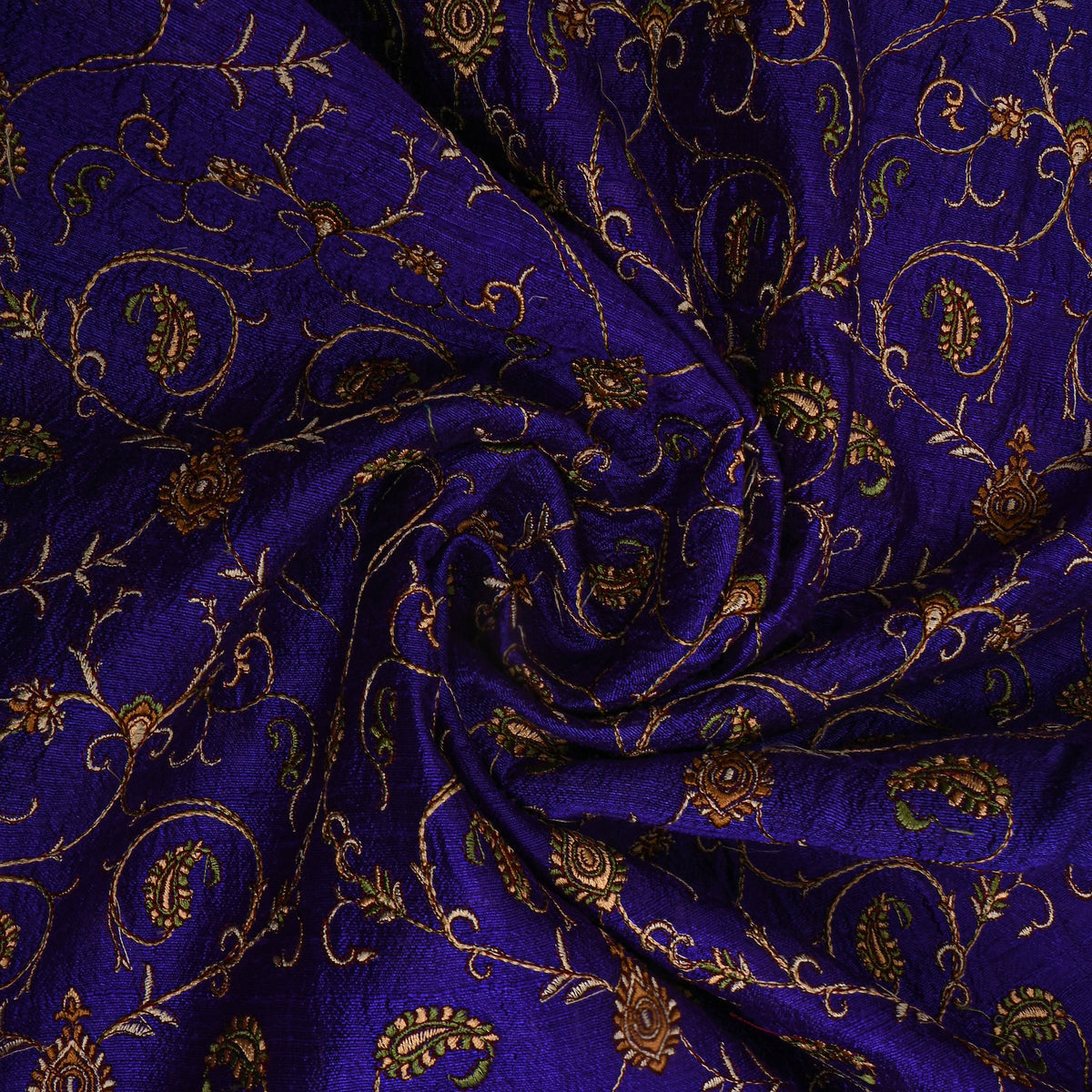 Royal Blue Geometric Jaal Raw Silk Fabric