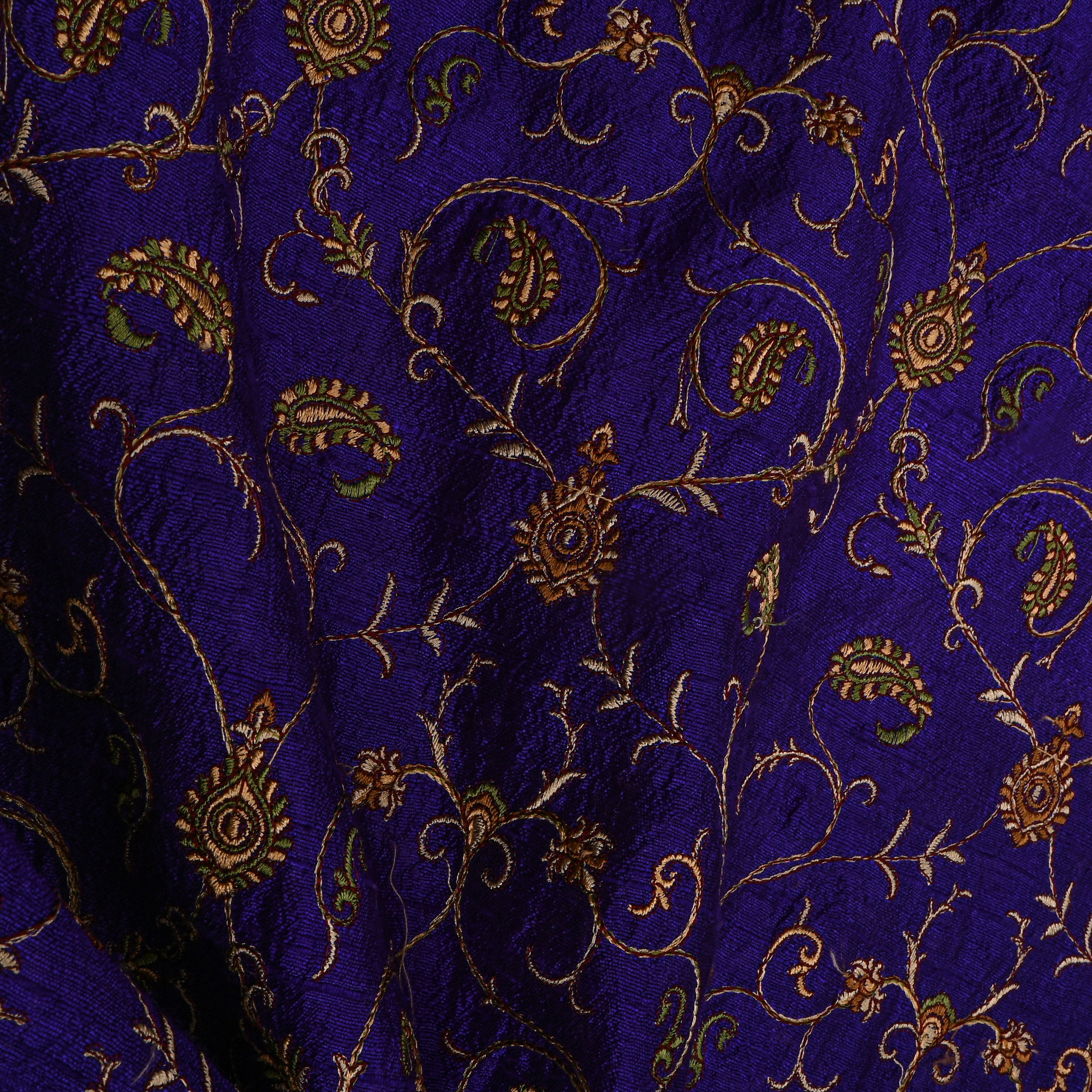 Royal Blue Geometric Jaal Raw Silk Fabric