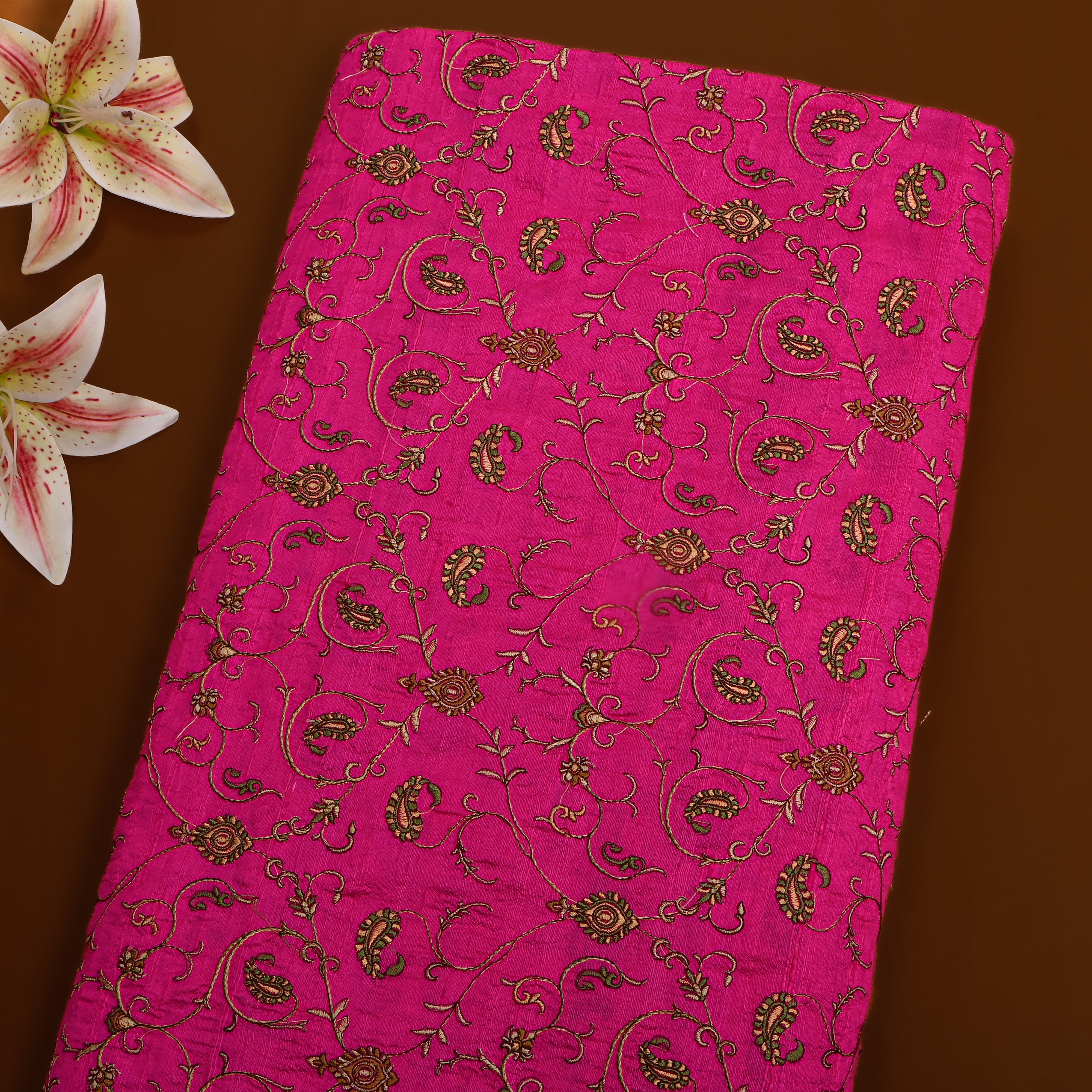Bright Pink Geometric Jaal Raw Silk Fabric
