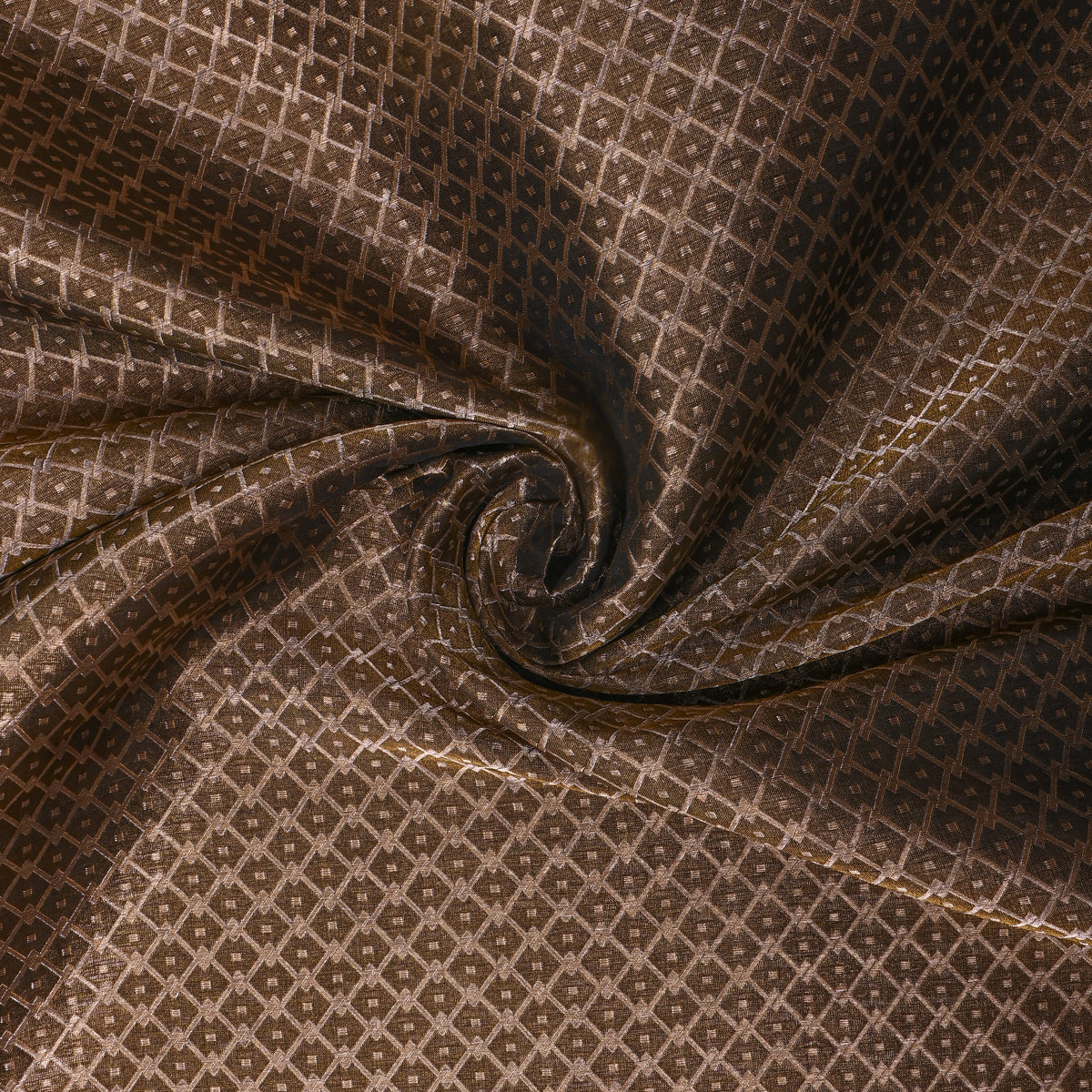 Brown Gold Zari Checks Brocade Banarasi Silk Fabric