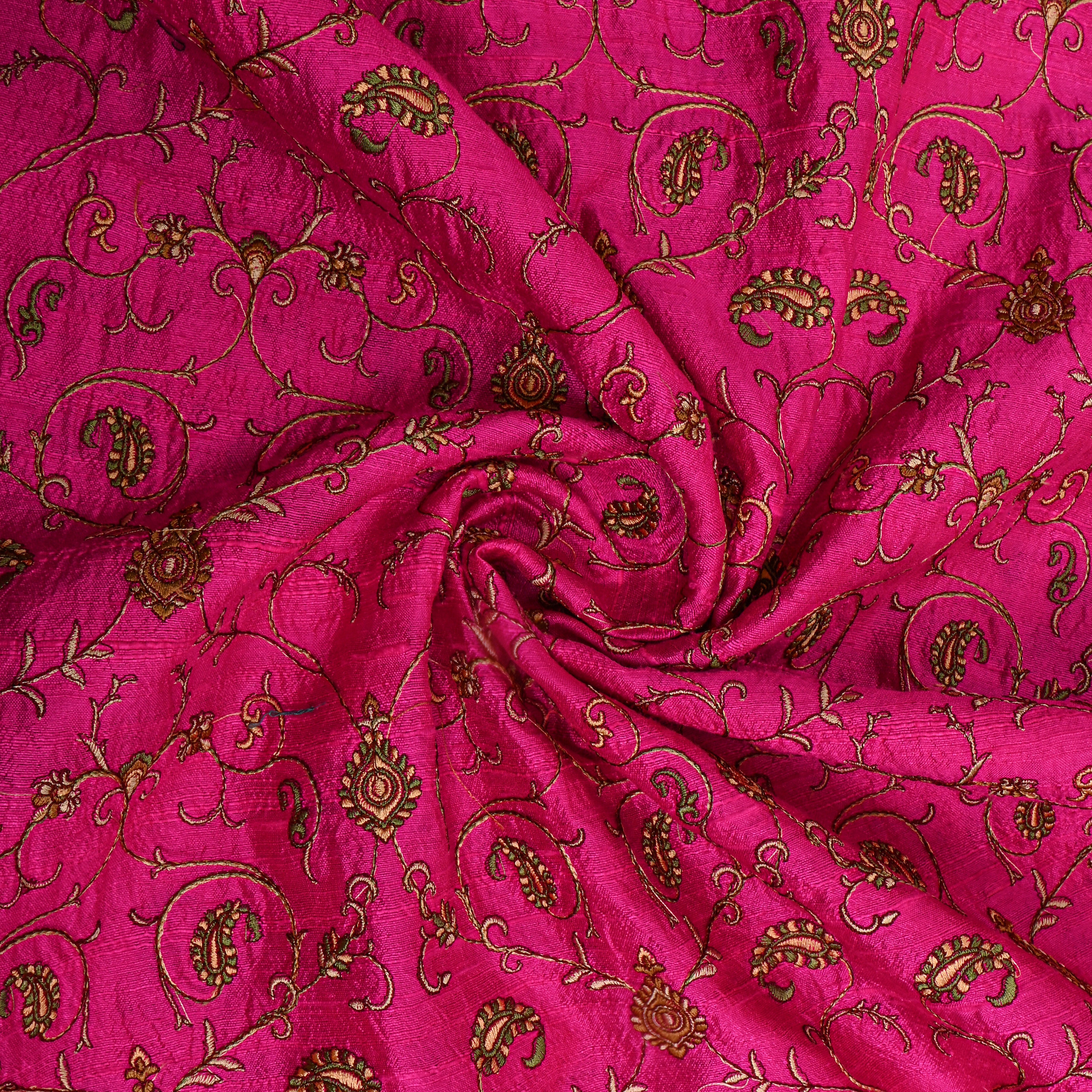 Bright Pink Geometric Jaal Raw Silk Fabric