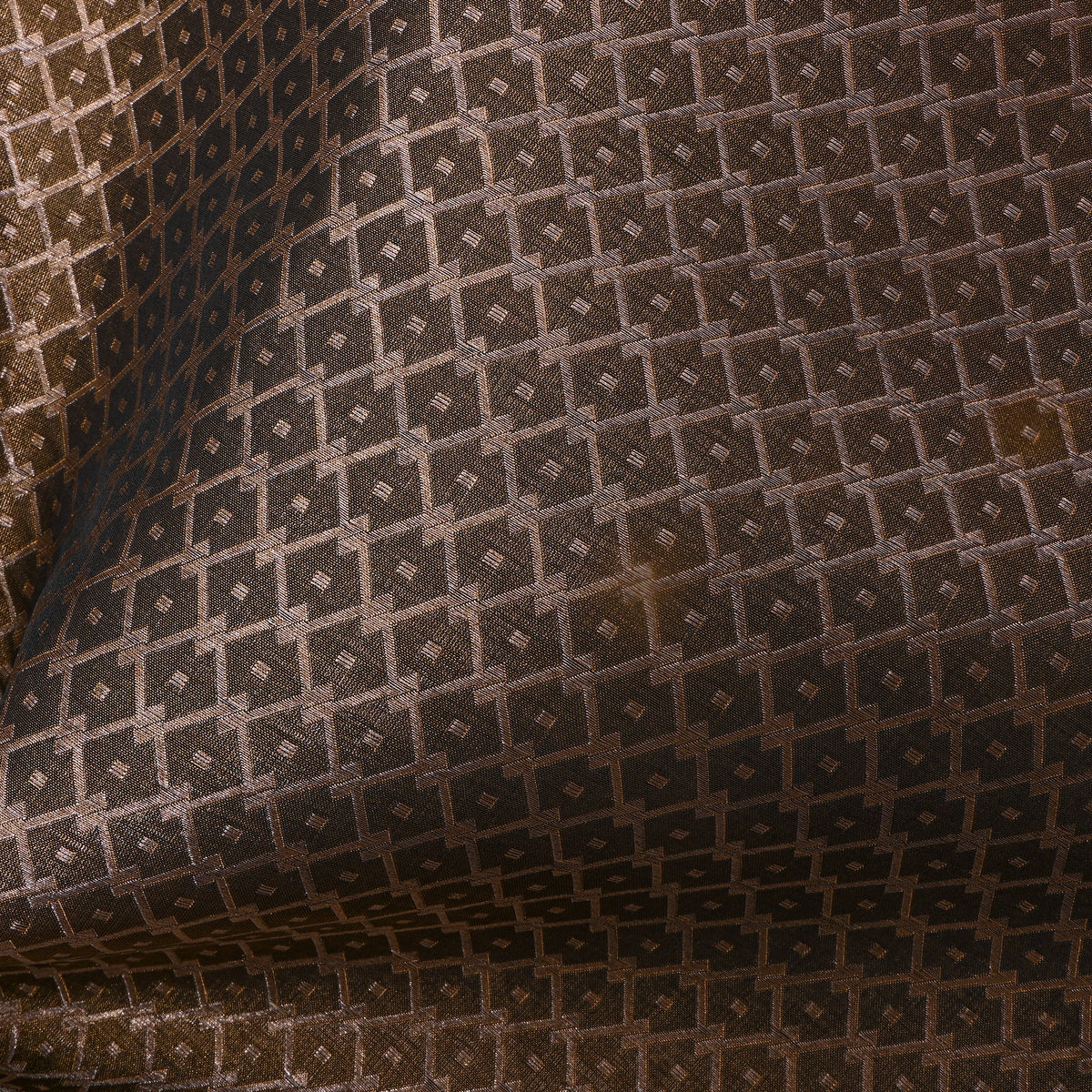 Brown Gold Zari Checks Brocade Banarasi Silk Fabric