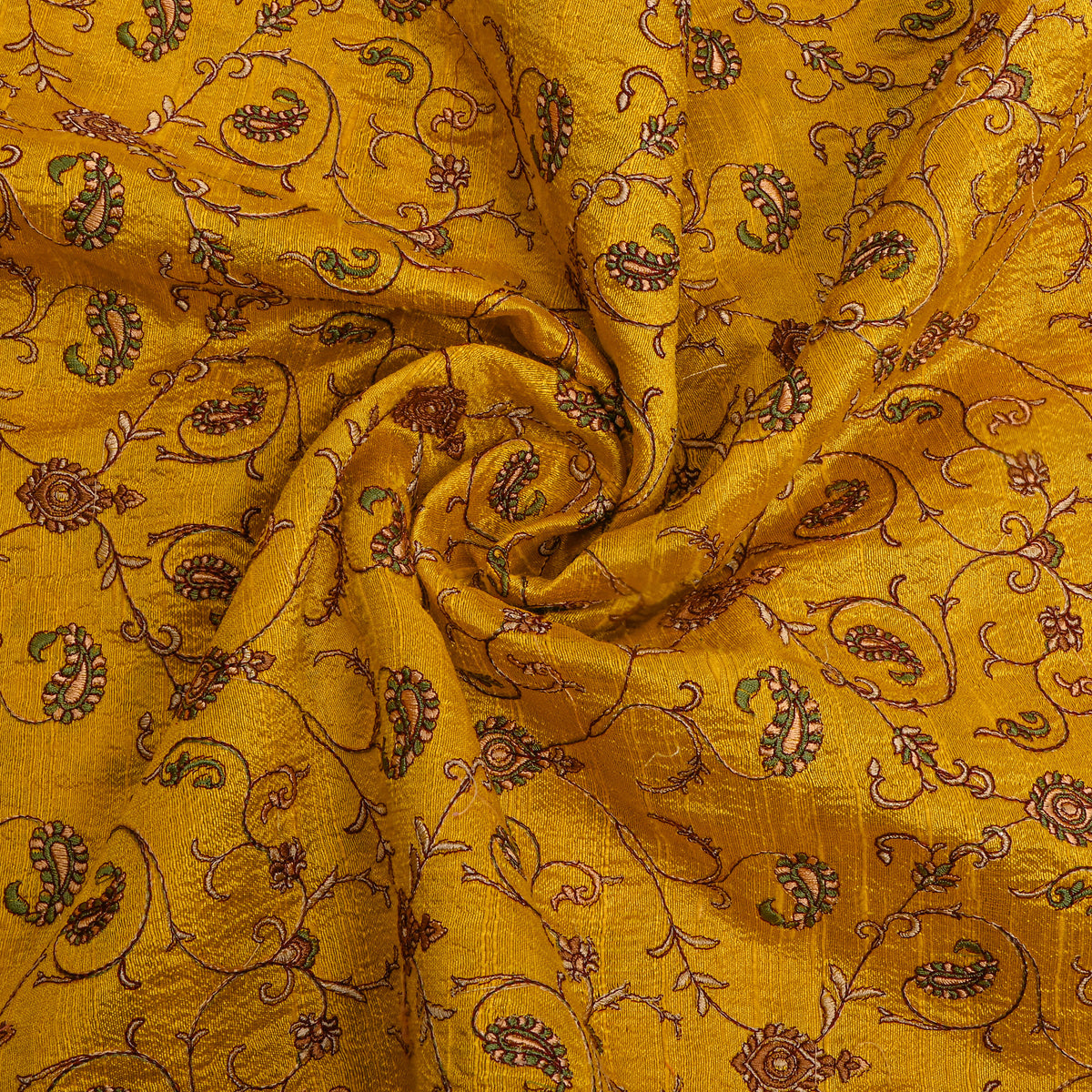 Mustard Yellow Geometric Jaal Raw Silk Fabric