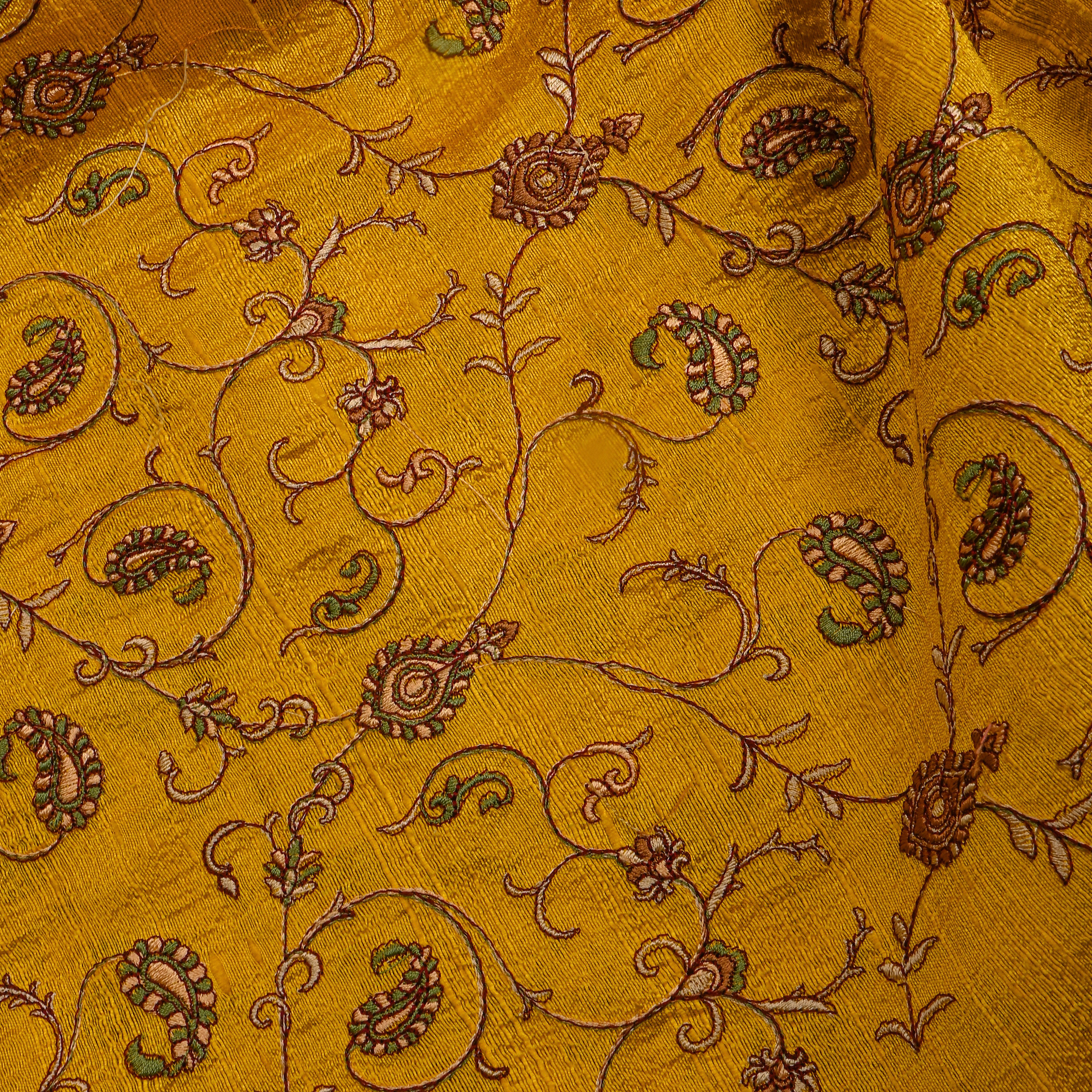 Mustard Yellow Geometric Jaal Raw Silk Fabric