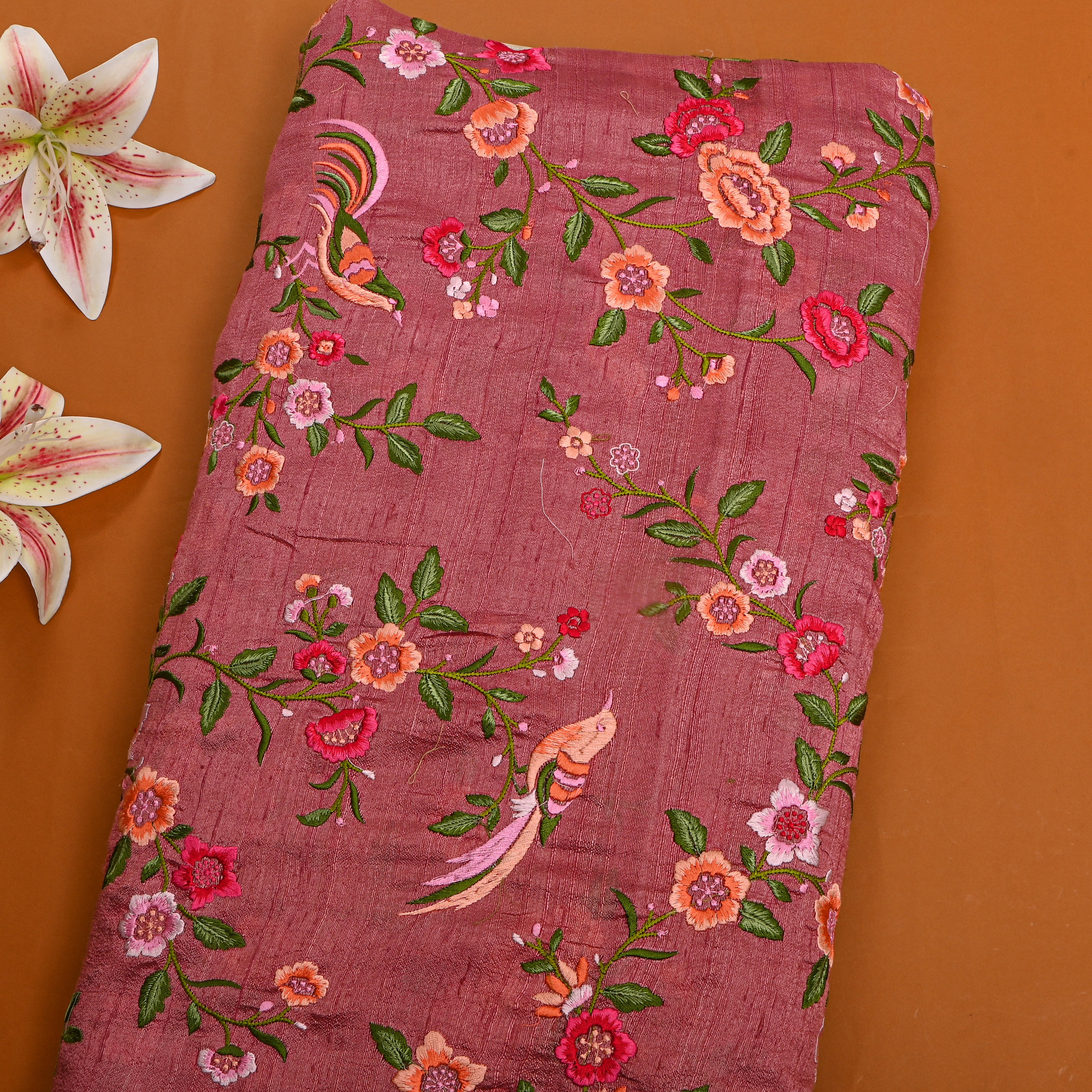 Rouge Pink Meenakari Embroidery Raw Silk