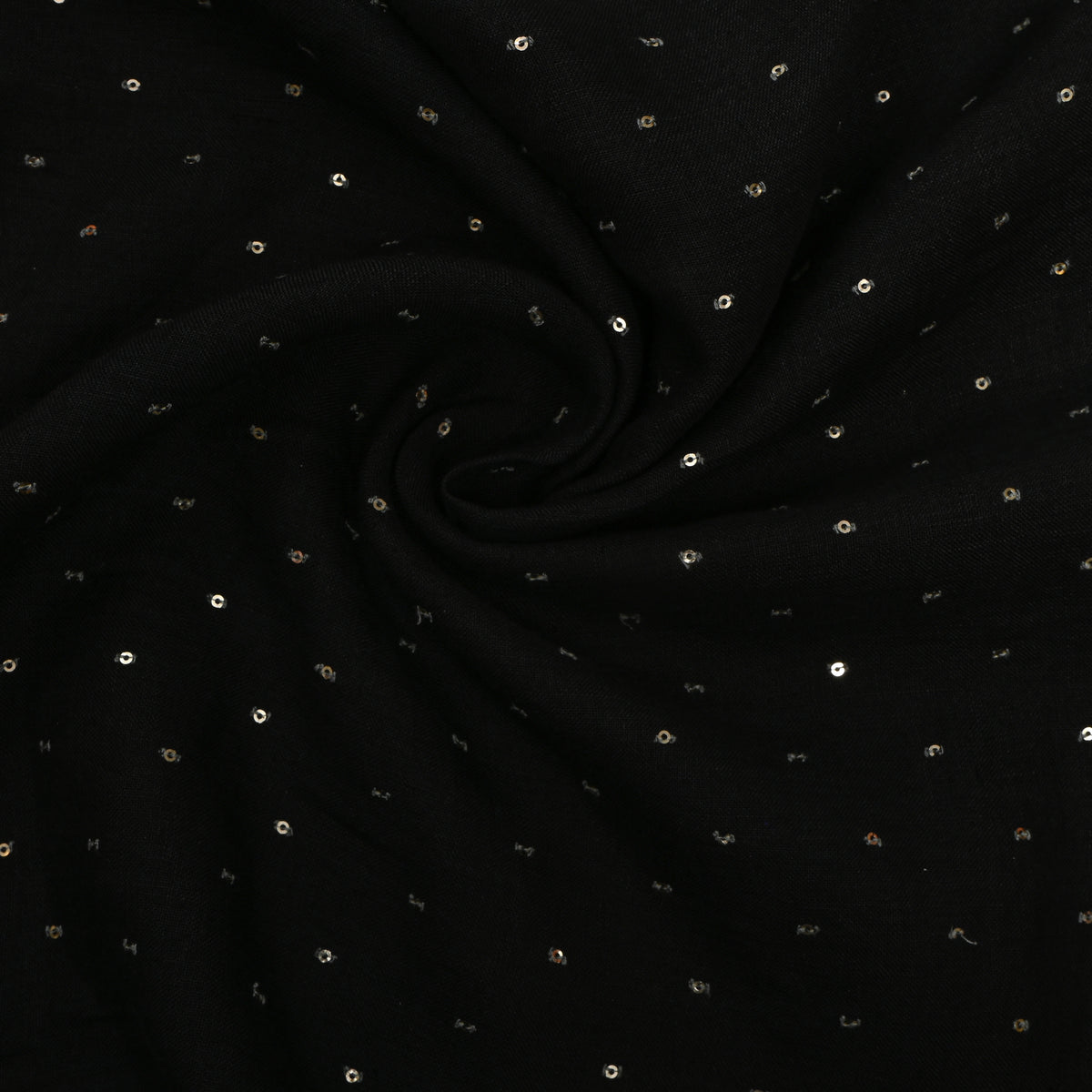 Midnight Black Sequin Embroidery Linen Fabric
