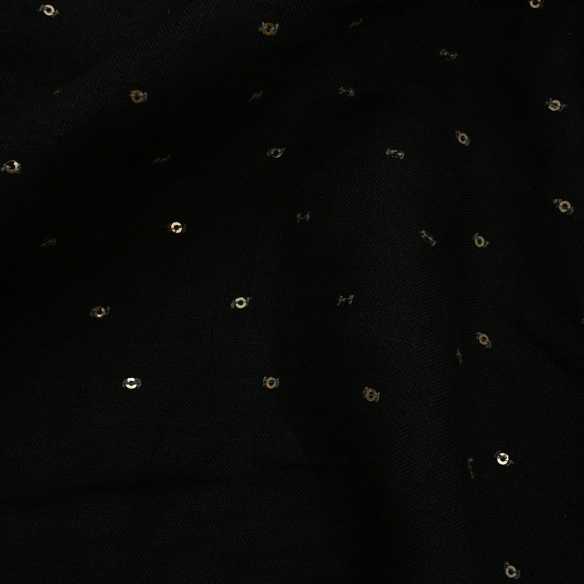 Midnight Black Sequin Embroidery Linen Fabric